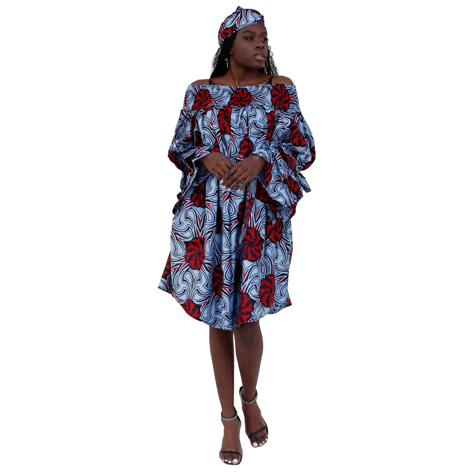 Women's Off Shoulder Short Dress with Ruffle Sleeves -- FI-3006