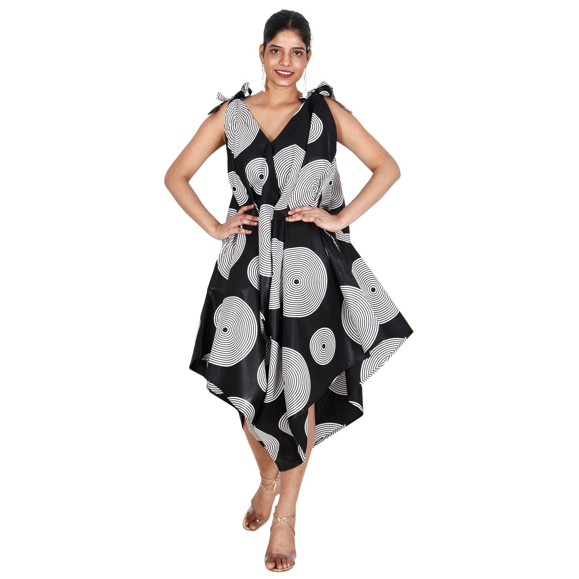 Women's Printed Jumpsuit with Tie Straps FI-3023