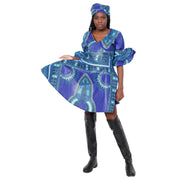 Women's Dashiki Wrap Short Dress with Frill Sleeves -- FI-D74