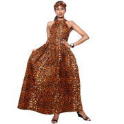 Women's High Neck Smocking Halter Maxi Dress - FI-3131