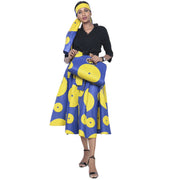 Women's African Print Midi Skirt with Tie Waist and Matching Headwrap -- FI-36P With Handbag