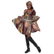 Women's Dashiki Wrap Short Dress with Frill Sleeves -- FI-D74