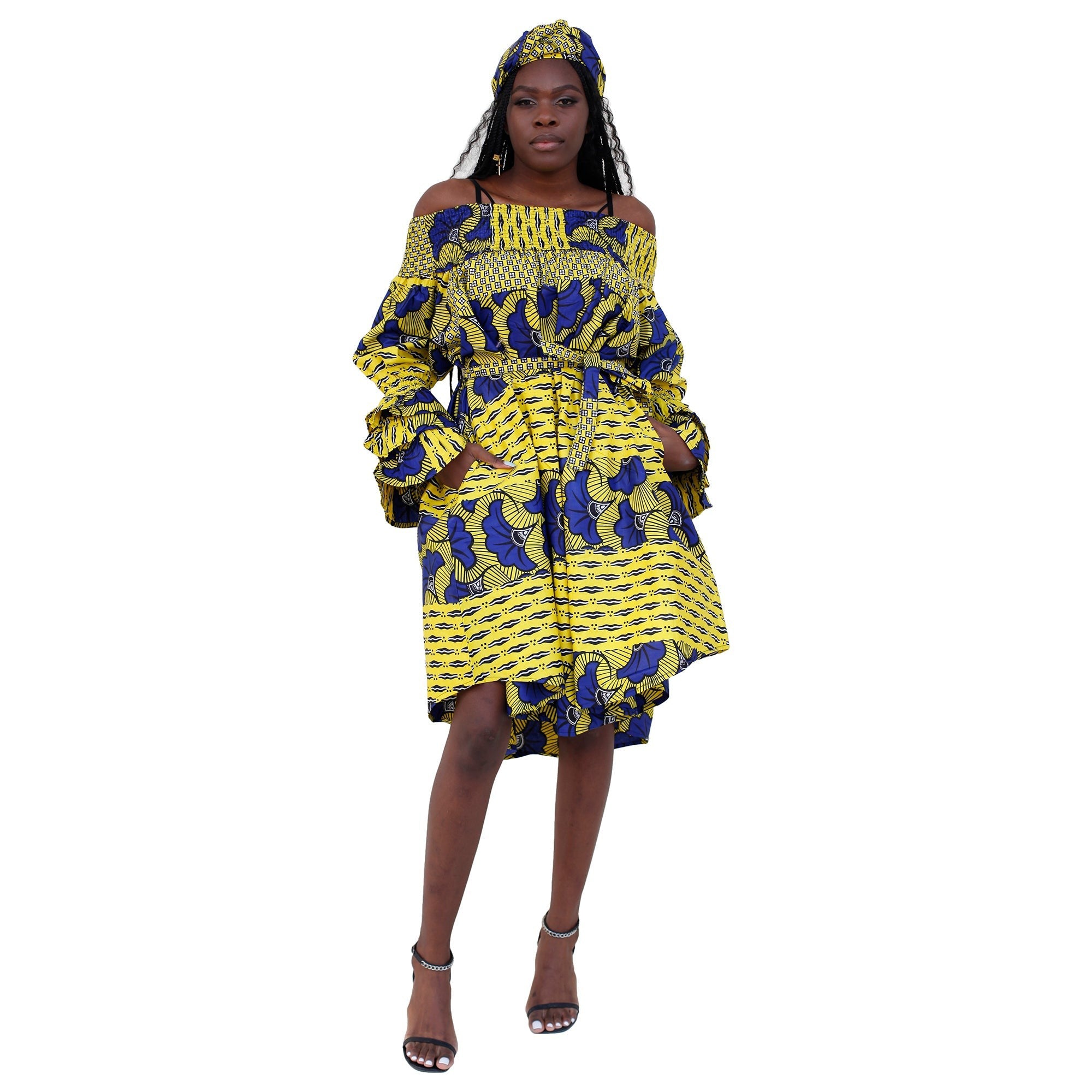 Women's Off Shoulder Short Dress with Ruffle Sleeves -- FI-3006