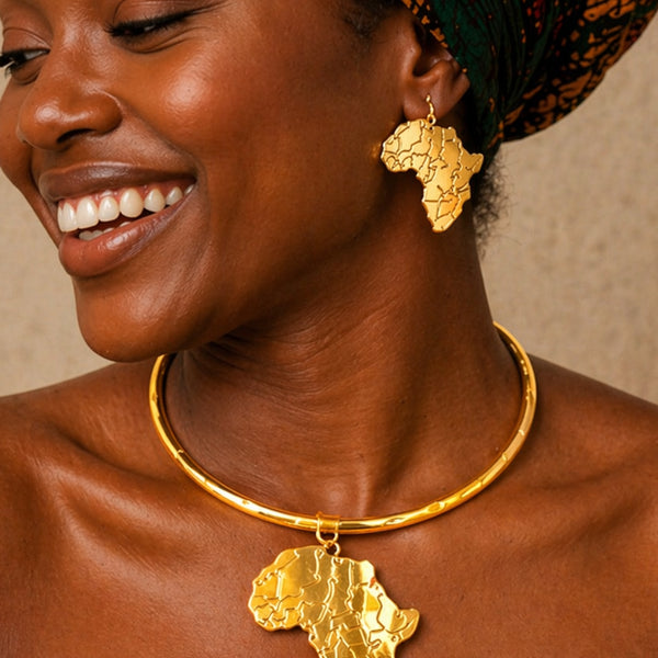 Gold African Pendant Choker Necklace Set