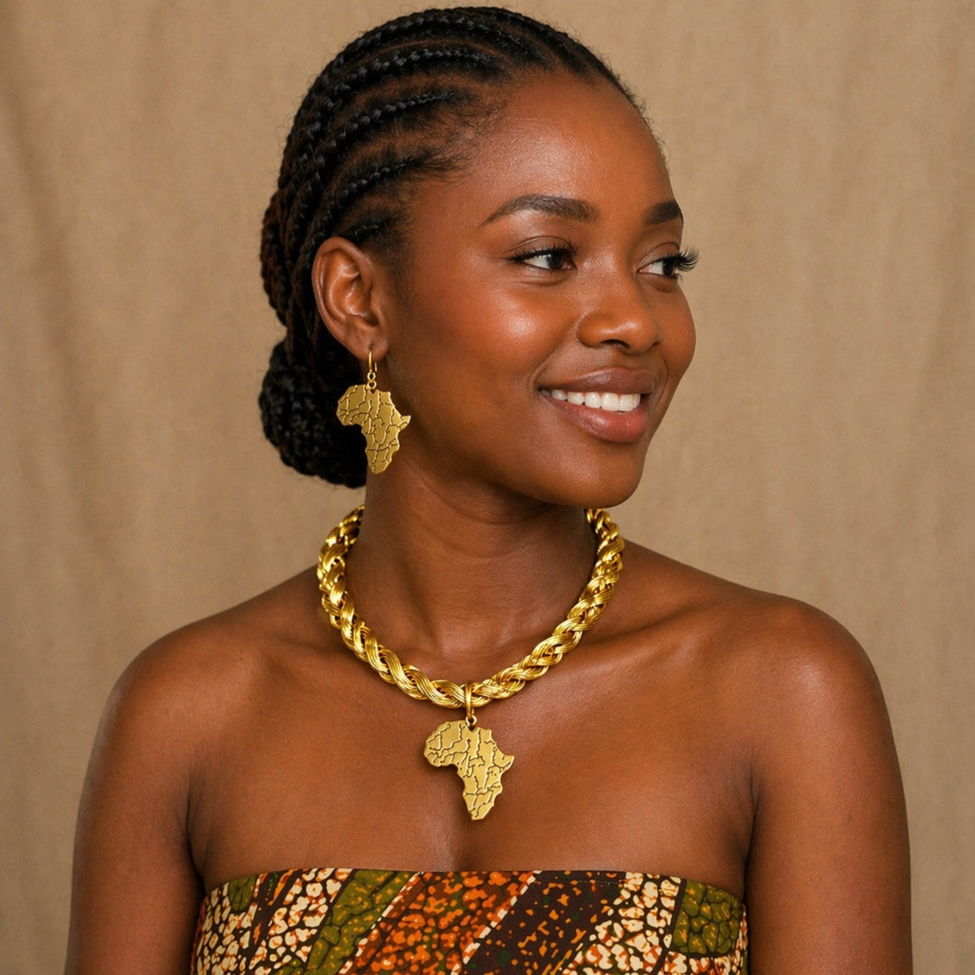 Gold Chain African Pendant Necklace Set