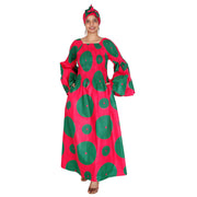 Women's Long Sleeve Smocking Maxi Dress with Bell Sleeves -- FI-50072