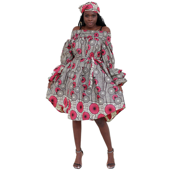 Women's Off Shoulder Short Dress with Ruffle Sleeves -- FI-3006