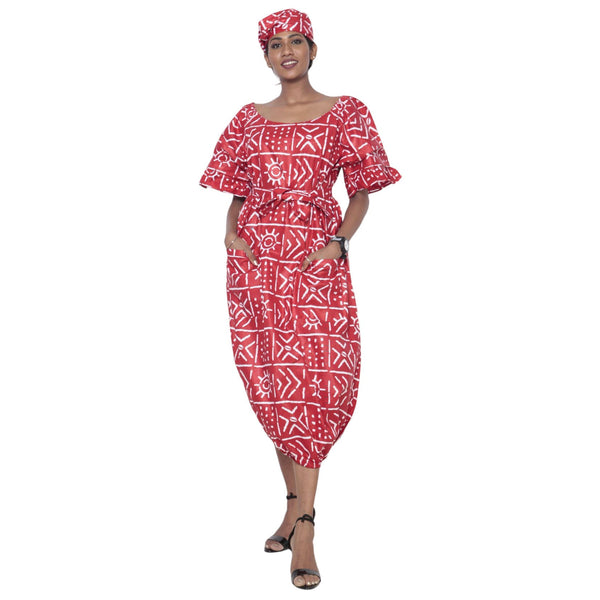 Women's Short Sleeve Balloon Hem Midi Dress -- FI-3096