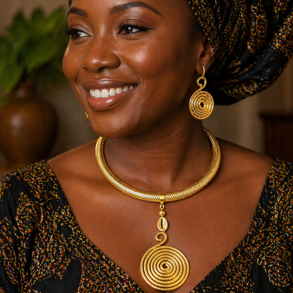 Hanging Swirl Pendant Choker Necklace Set