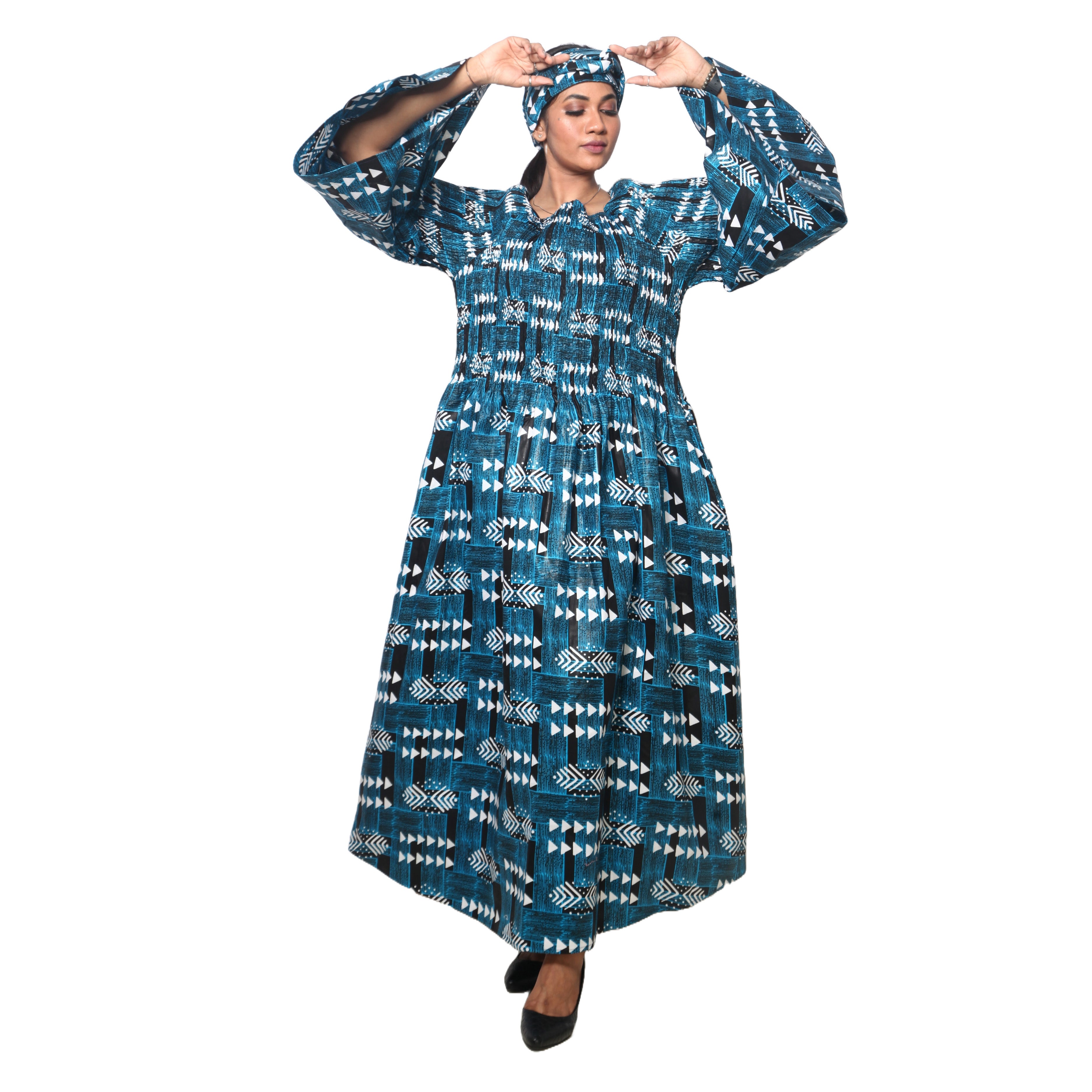 Women's PLUS SIZE Off Shoulder Smocking Bell Sleeve Maxi Dress -- FI-50081
