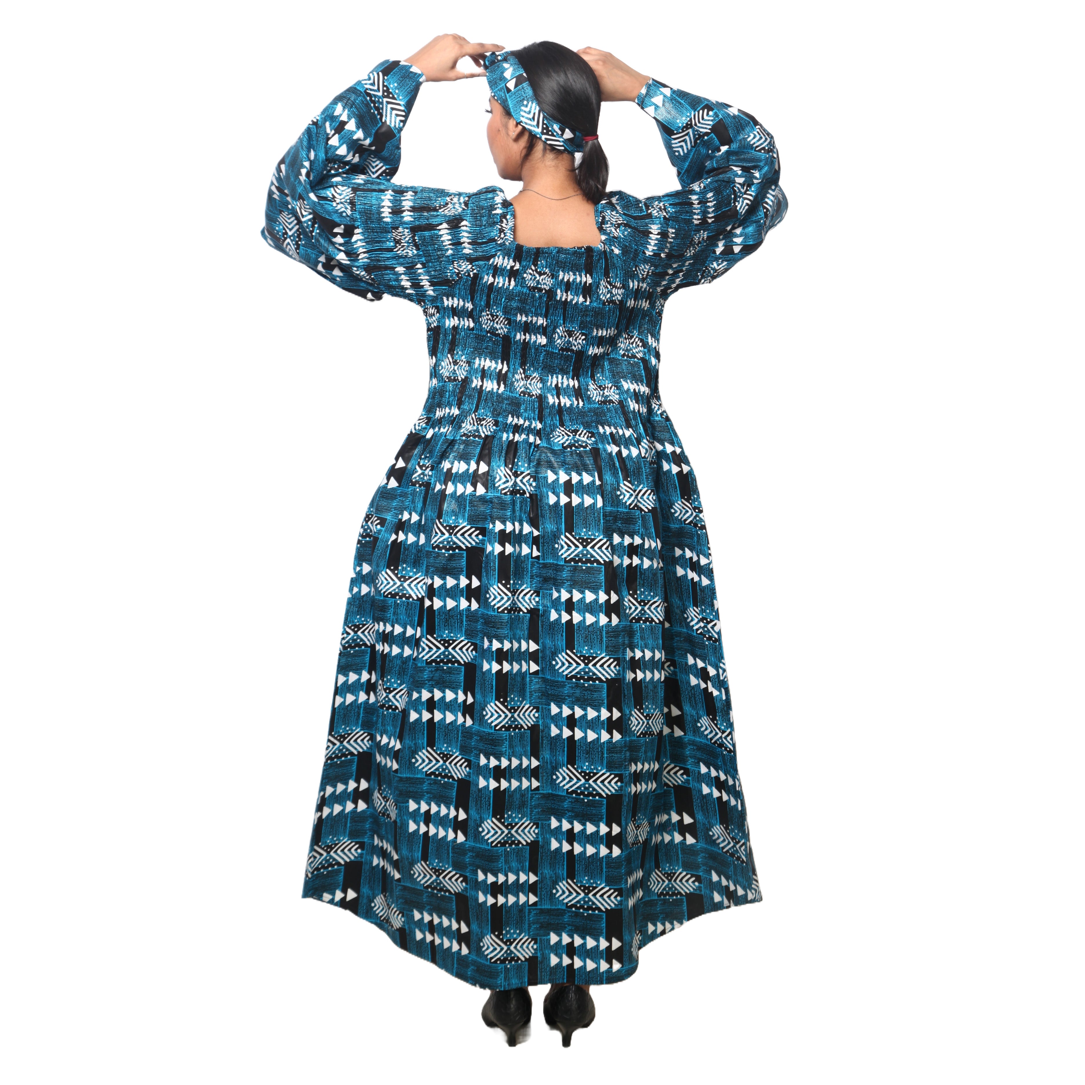Women's PLUS SIZE Off Shoulder Smocking Bell Sleeve Maxi Dress -- FI-50081
