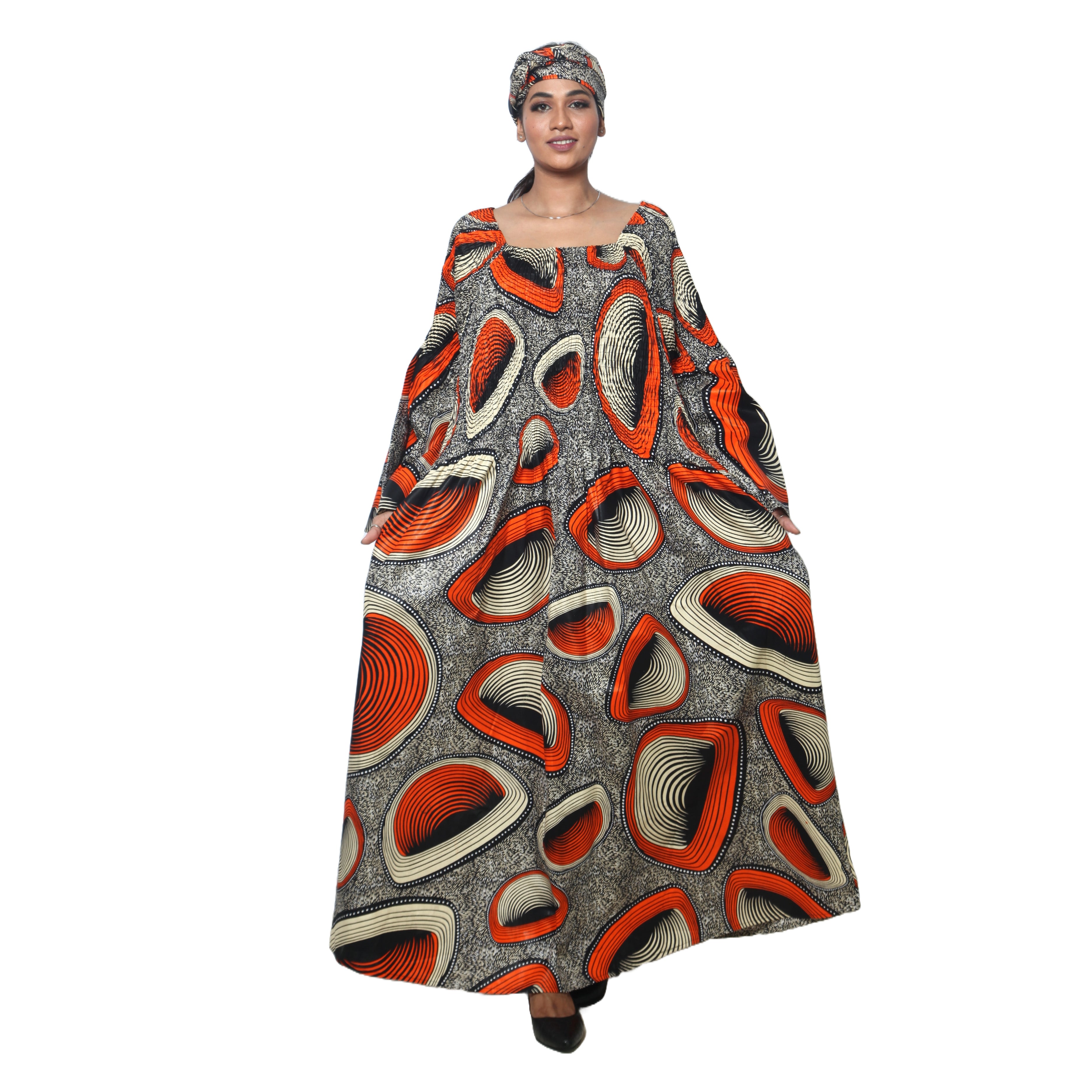Women's PLUS SIZE Off Shoulder Smocking Bell Sleeve Maxi Dress -- FI-50081