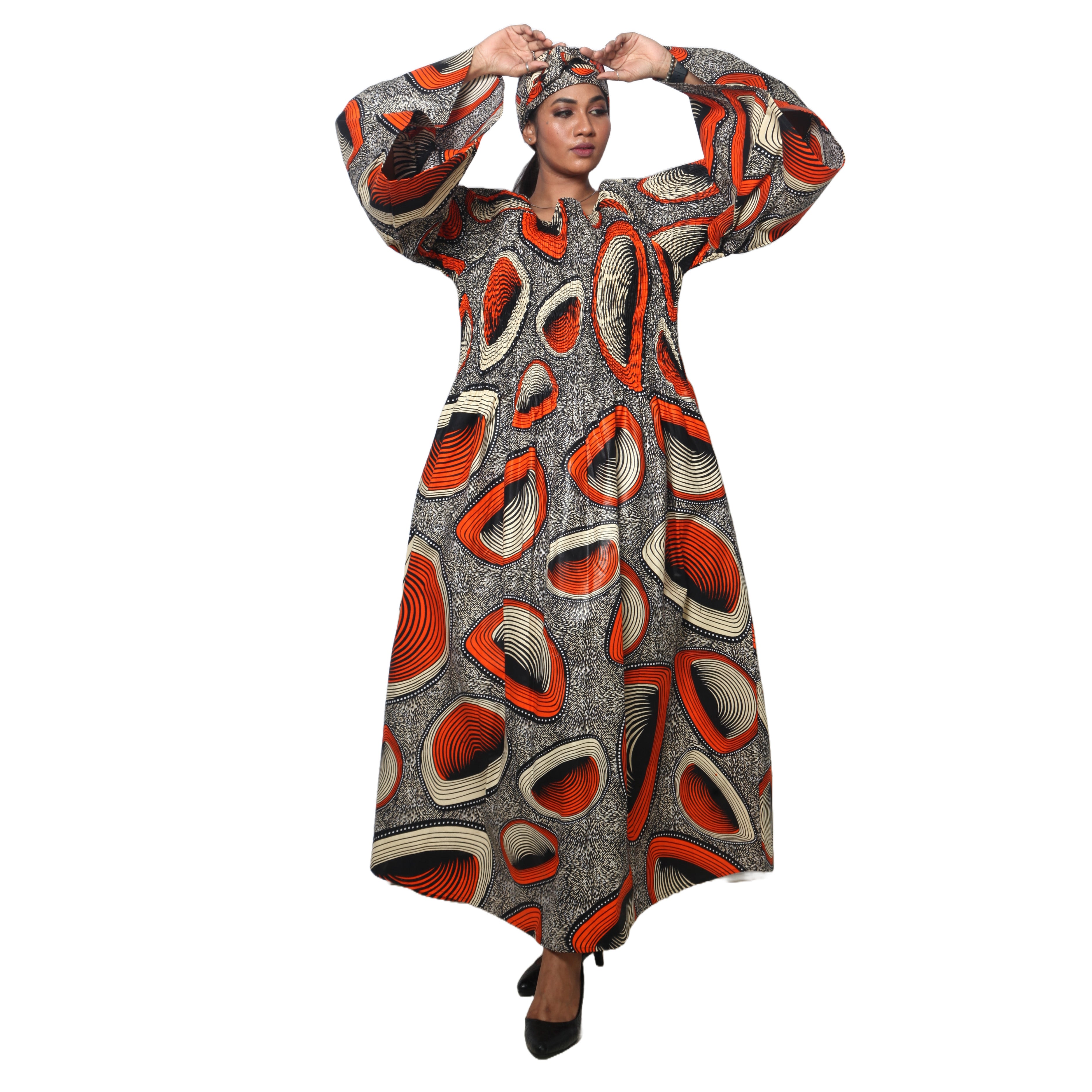 Women's PLUS SIZE Off Shoulder Smocking Bell Sleeve Maxi Dress -- FI-50081