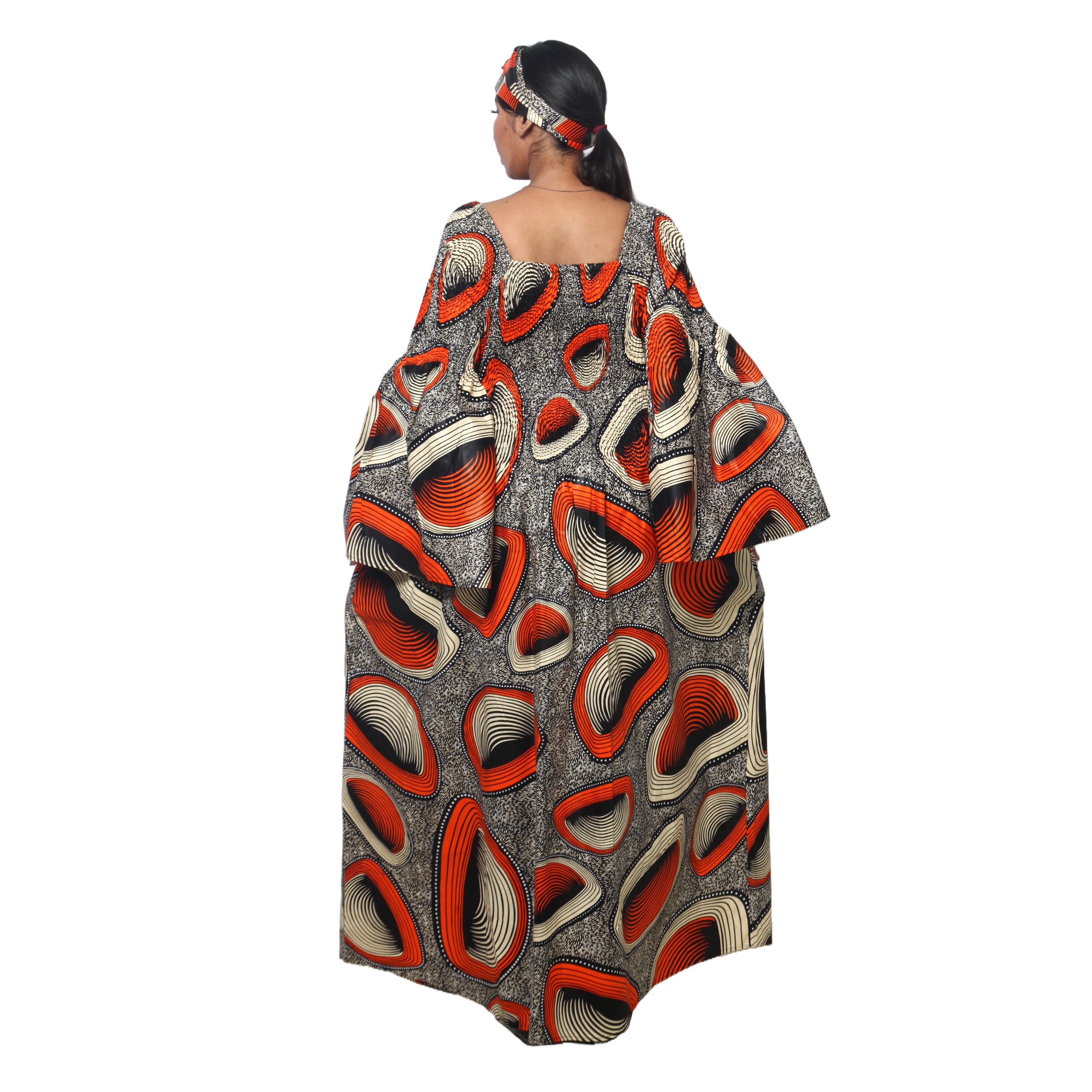 Women's PLUS SIZE Off Shoulder Smocking Bell Sleeve Maxi Dress -- FI-50081