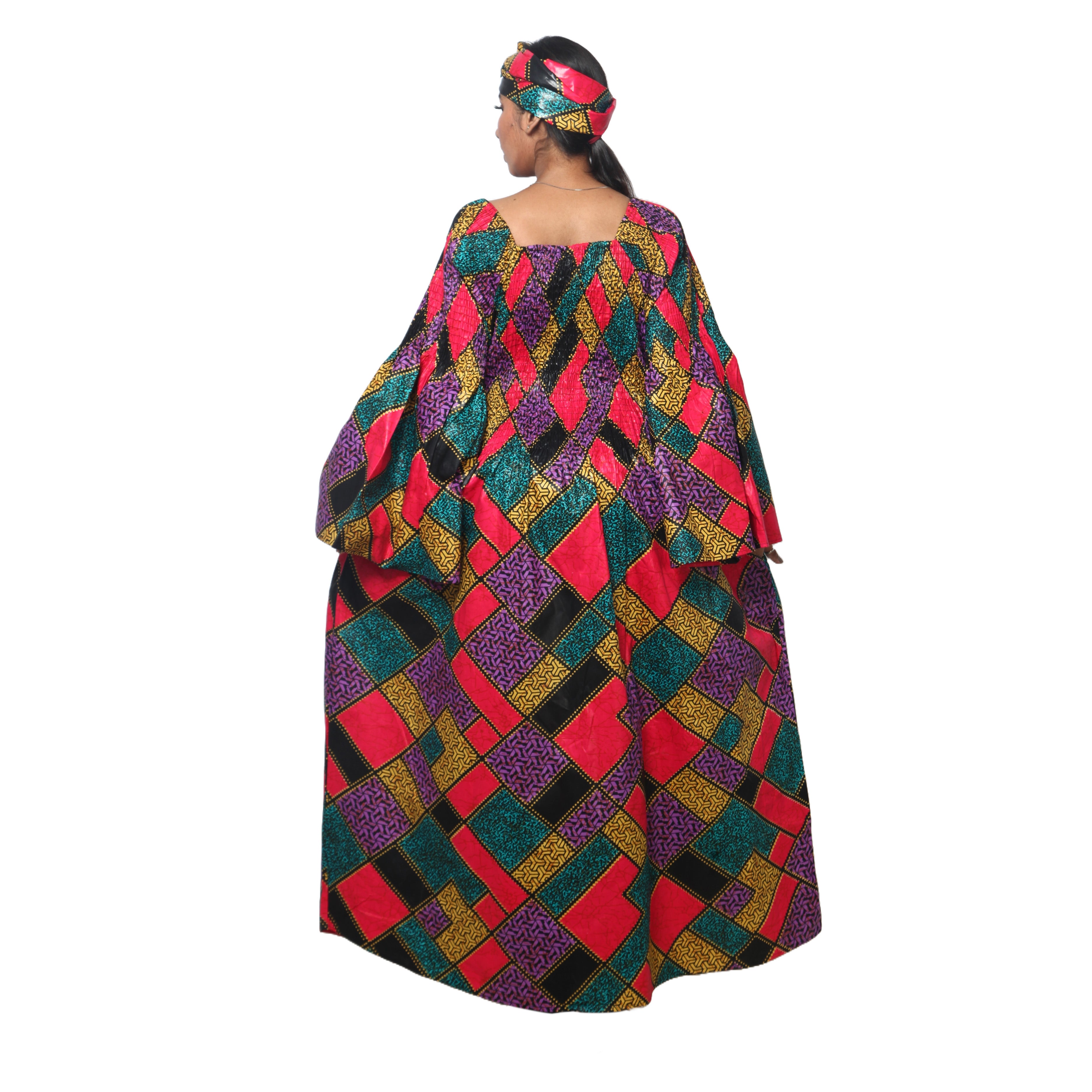 Women's PLUS SIZE Off Shoulder Smocking Bell Sleeve Maxi Dress -- FI-50081