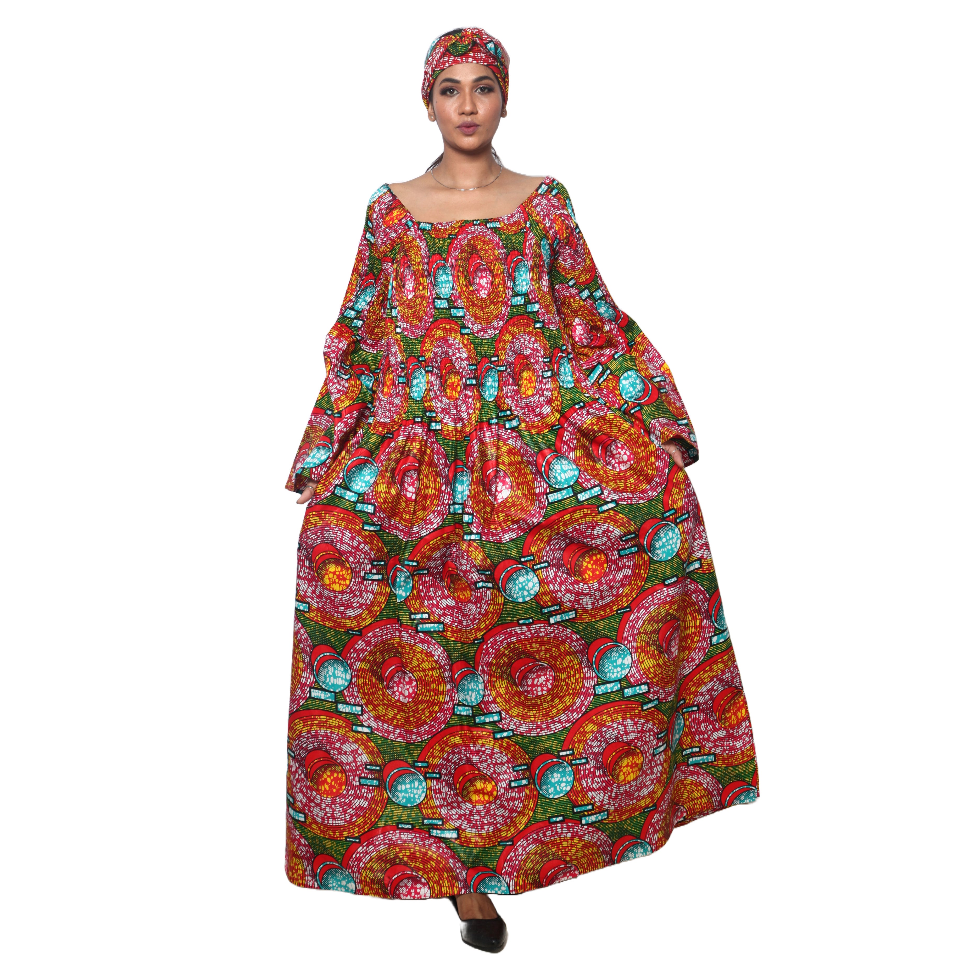 Women's PLUS SIZE Off Shoulder Smocking Bell Sleeve Maxi Dress -- FI-50081