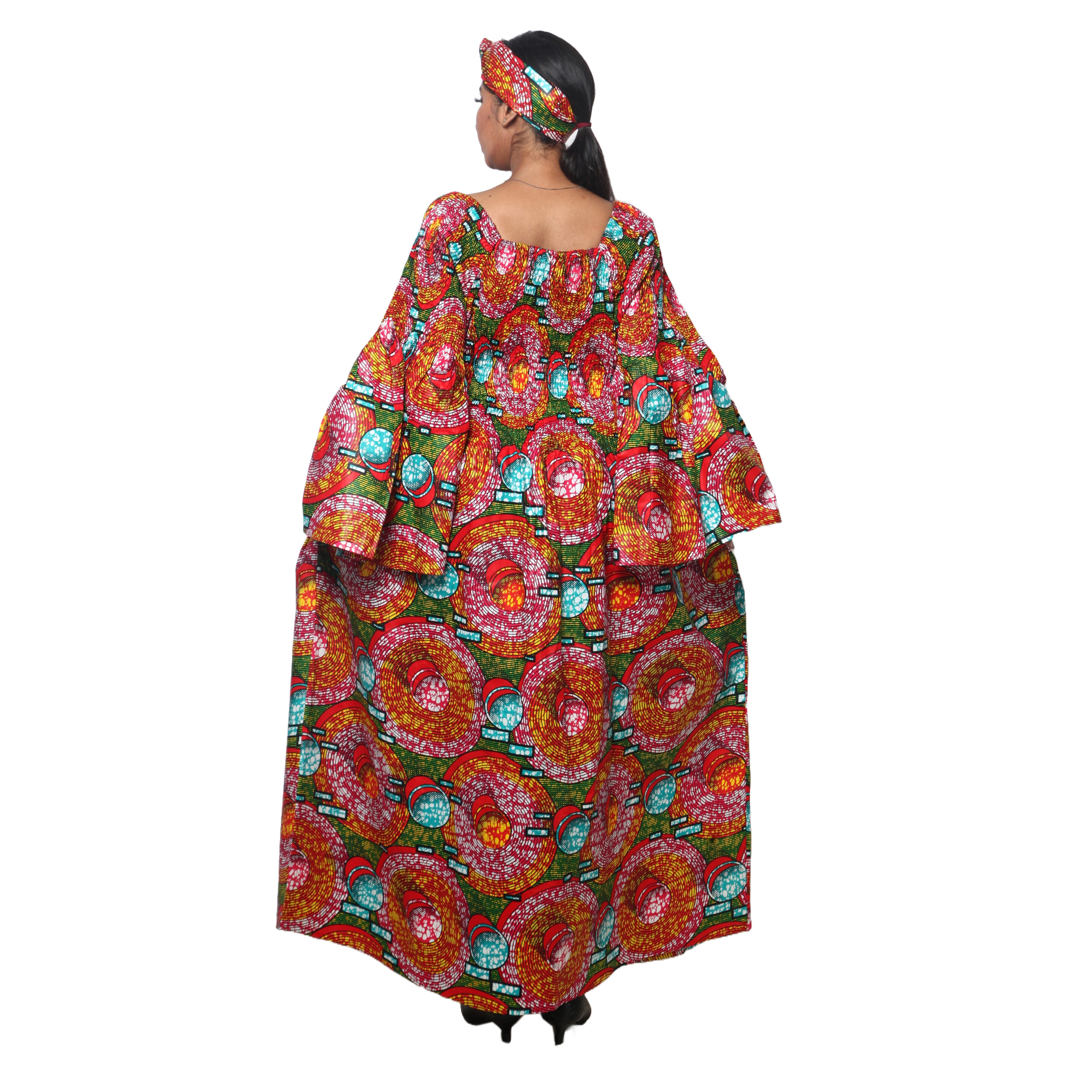 Women's PLUS SIZE Off Shoulder Smocking Bell Sleeve Maxi Dress -- FI-50081