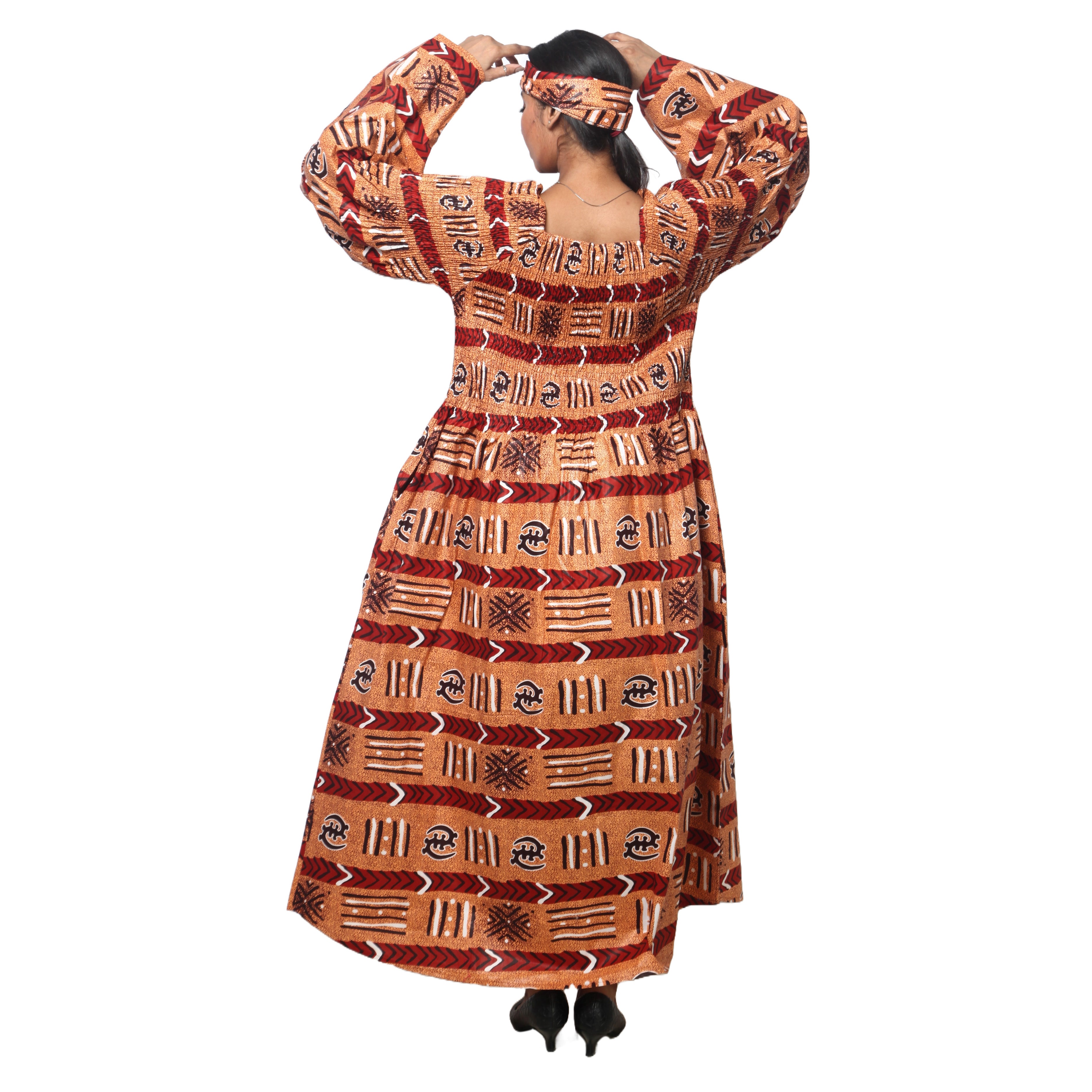 Women's PLUS SIZE Off Shoulder Smocking Bell Sleeve Maxi Dress -- FI-50081