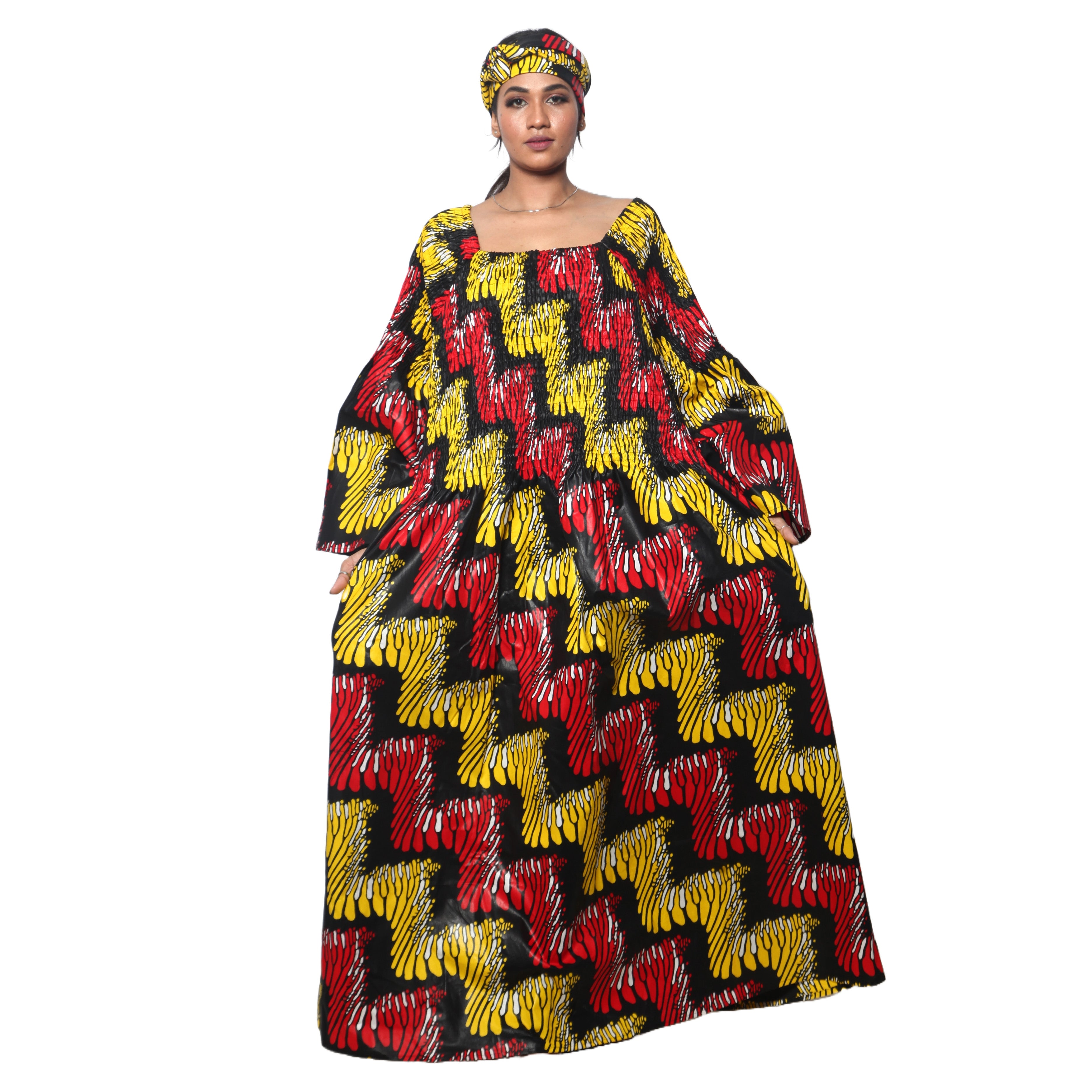 Women's PLUS SIZE Off Shoulder Smocking Bell Sleeve Maxi Dress -- FI-50081