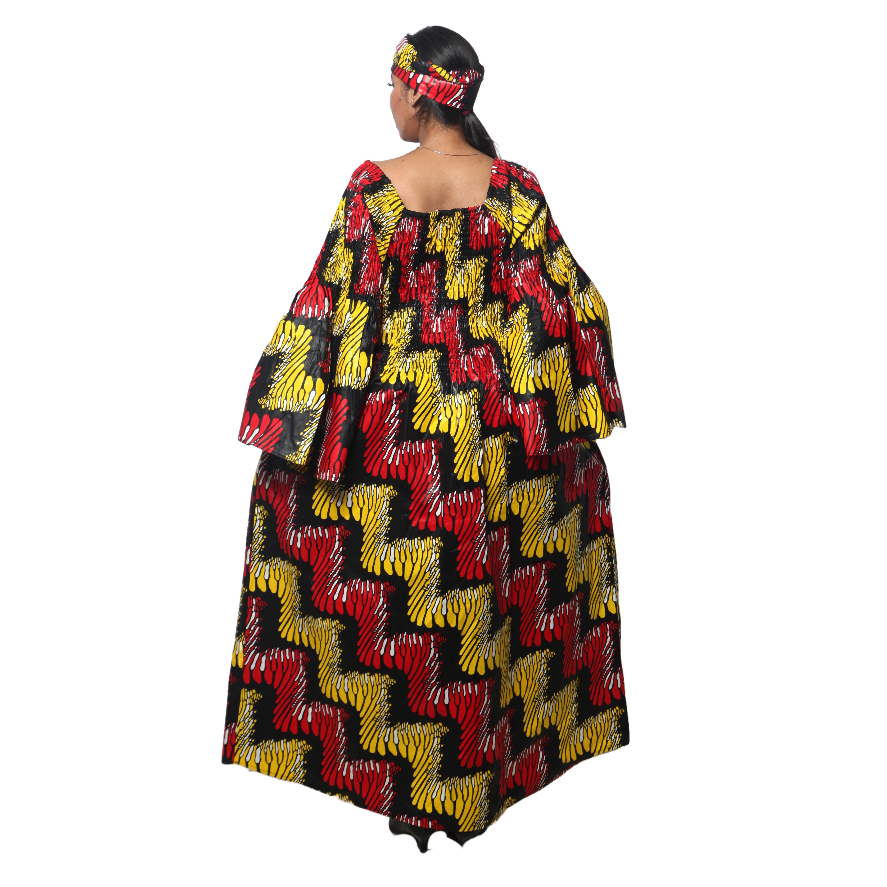 Women's PLUS SIZE Off Shoulder Smocking Bell Sleeve Maxi Dress -- FI-50081