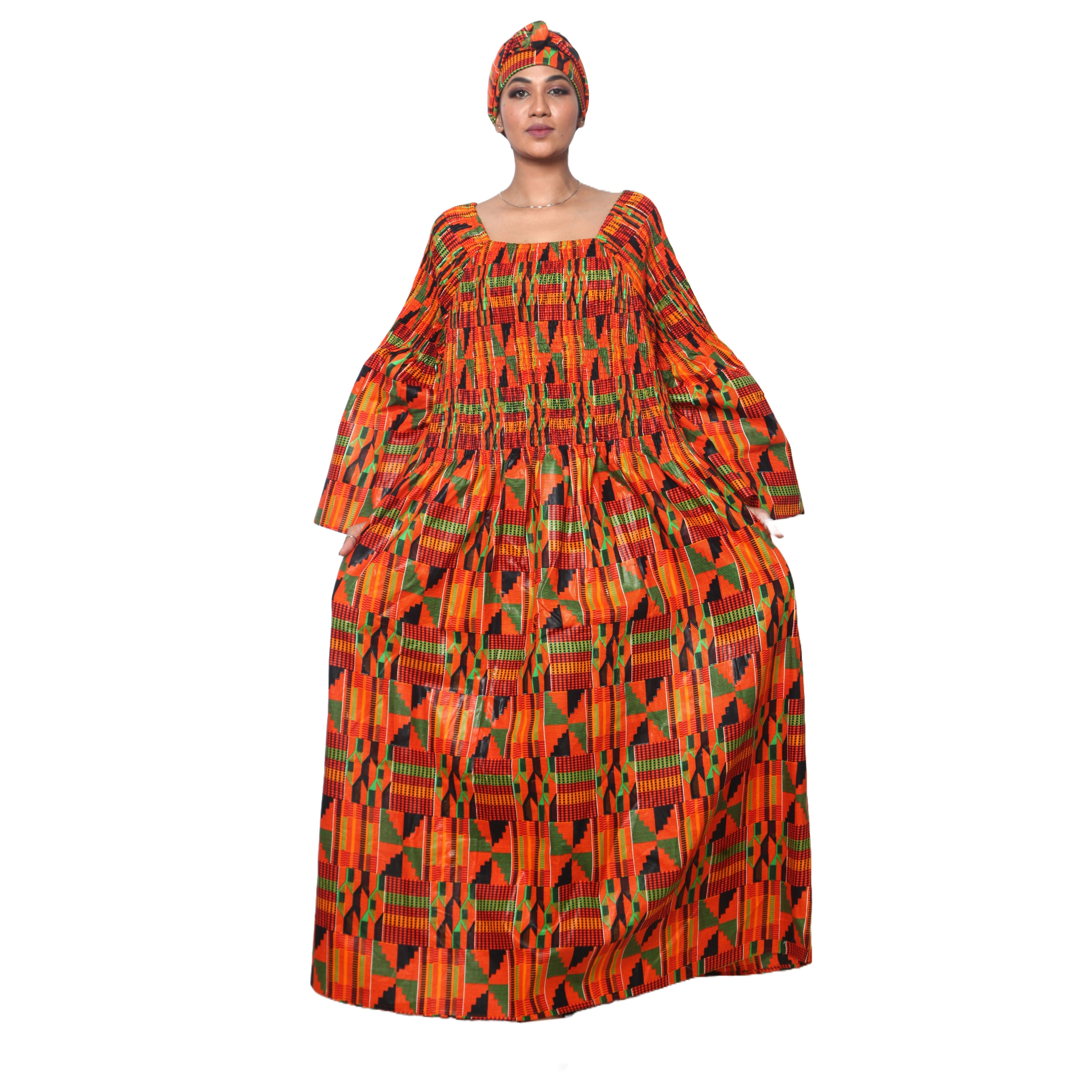 Women's PLUS SIZE Off Shoulder Smocking Bell Sleeve Maxi Dress -- FI-50081