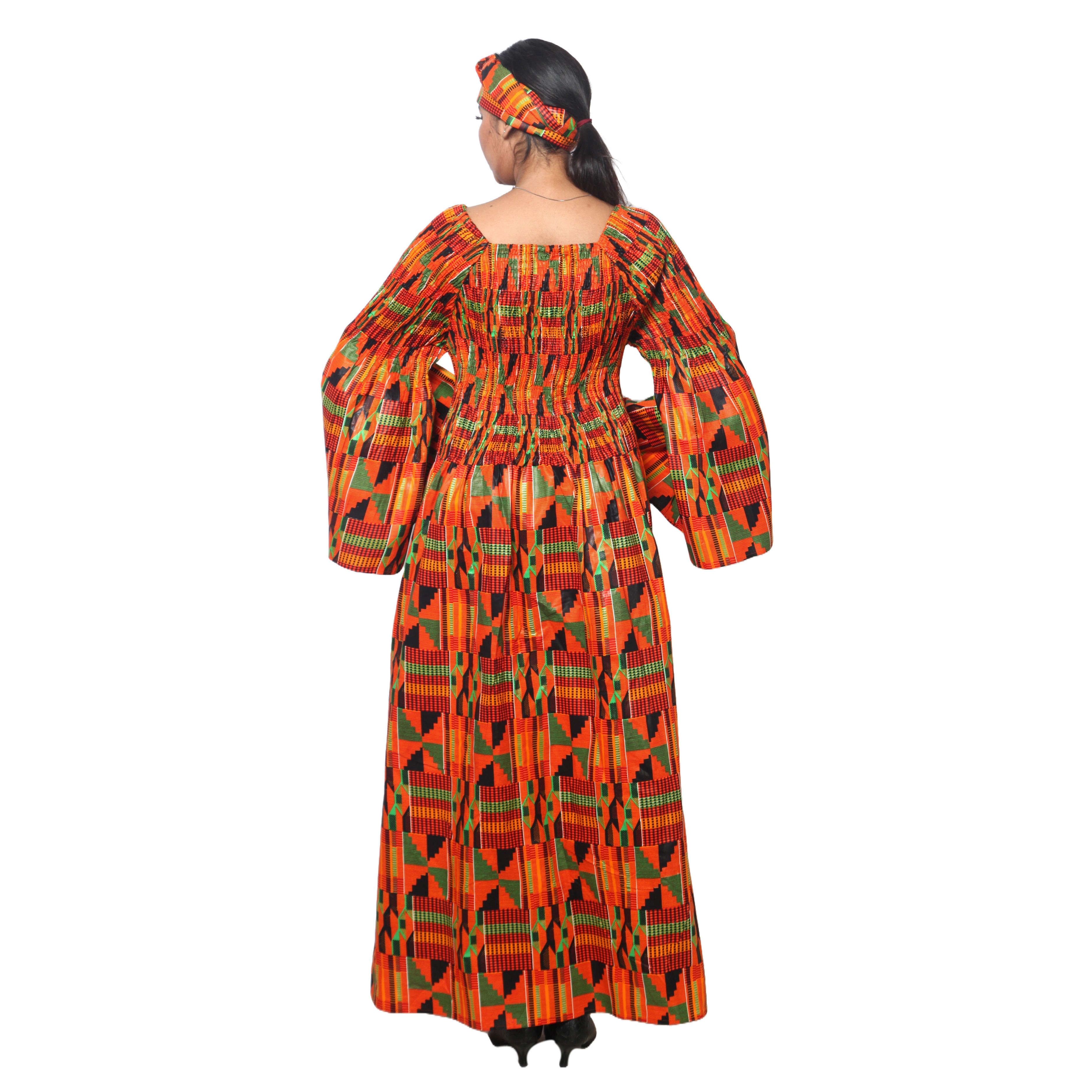 Women's PLUS SIZE Off Shoulder Smocking Bell Sleeve Maxi Dress -- FI-50081
