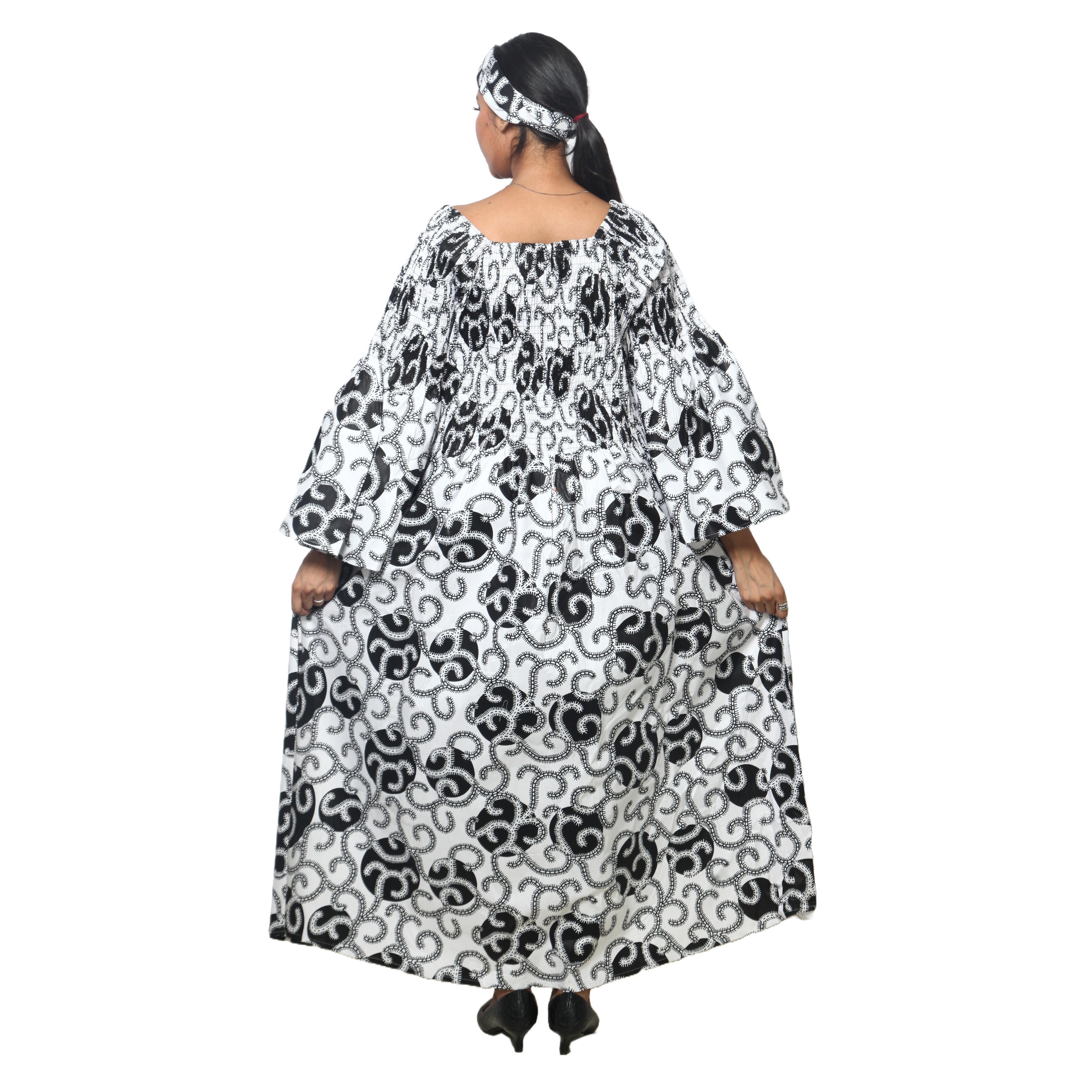Women's PLUS SIZE Off Shoulder Smocking Bell Sleeve Maxi Dress -- FI-50081