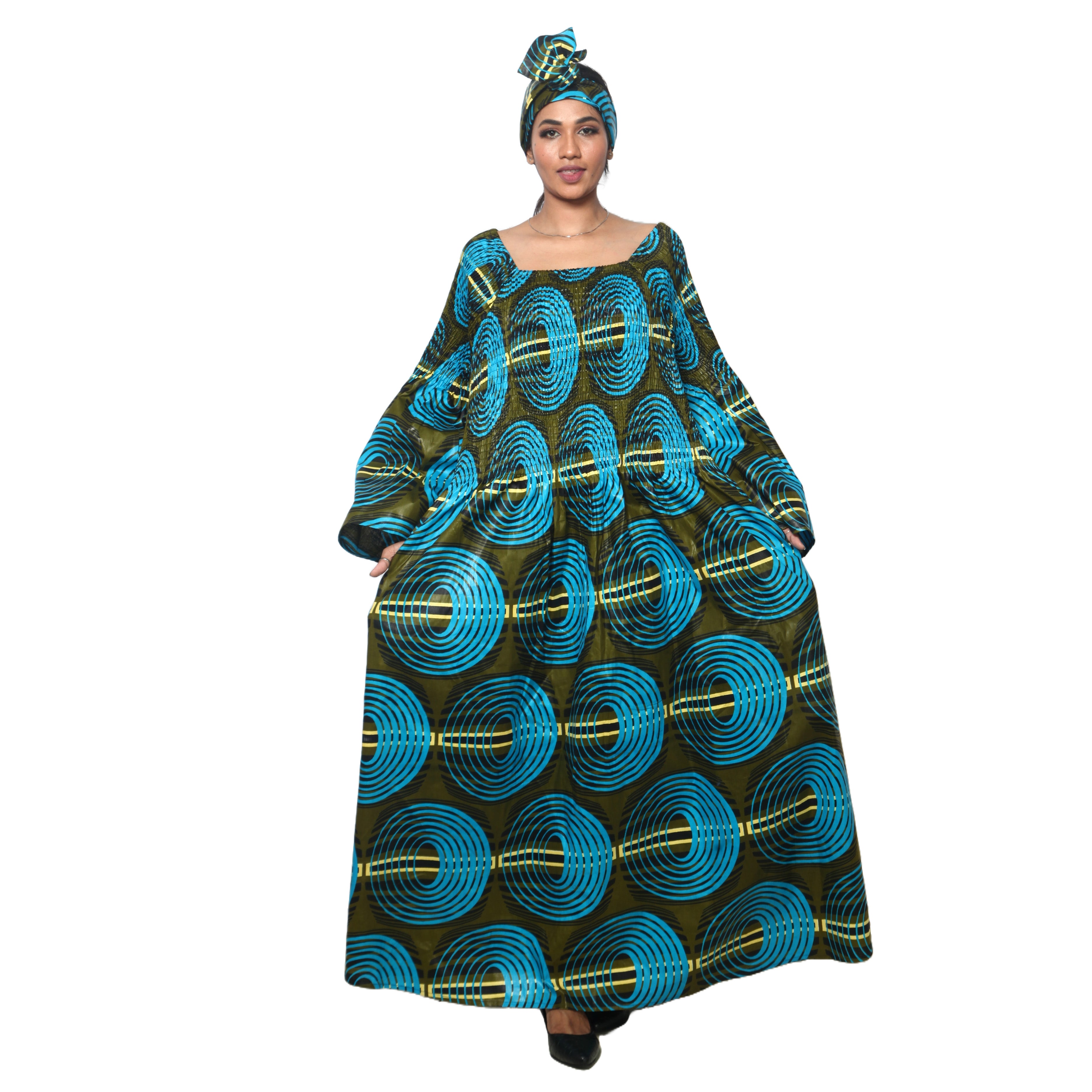 Women's PLUS SIZE Off Shoulder Smocking Bell Sleeve Maxi Dress -- FI-50081