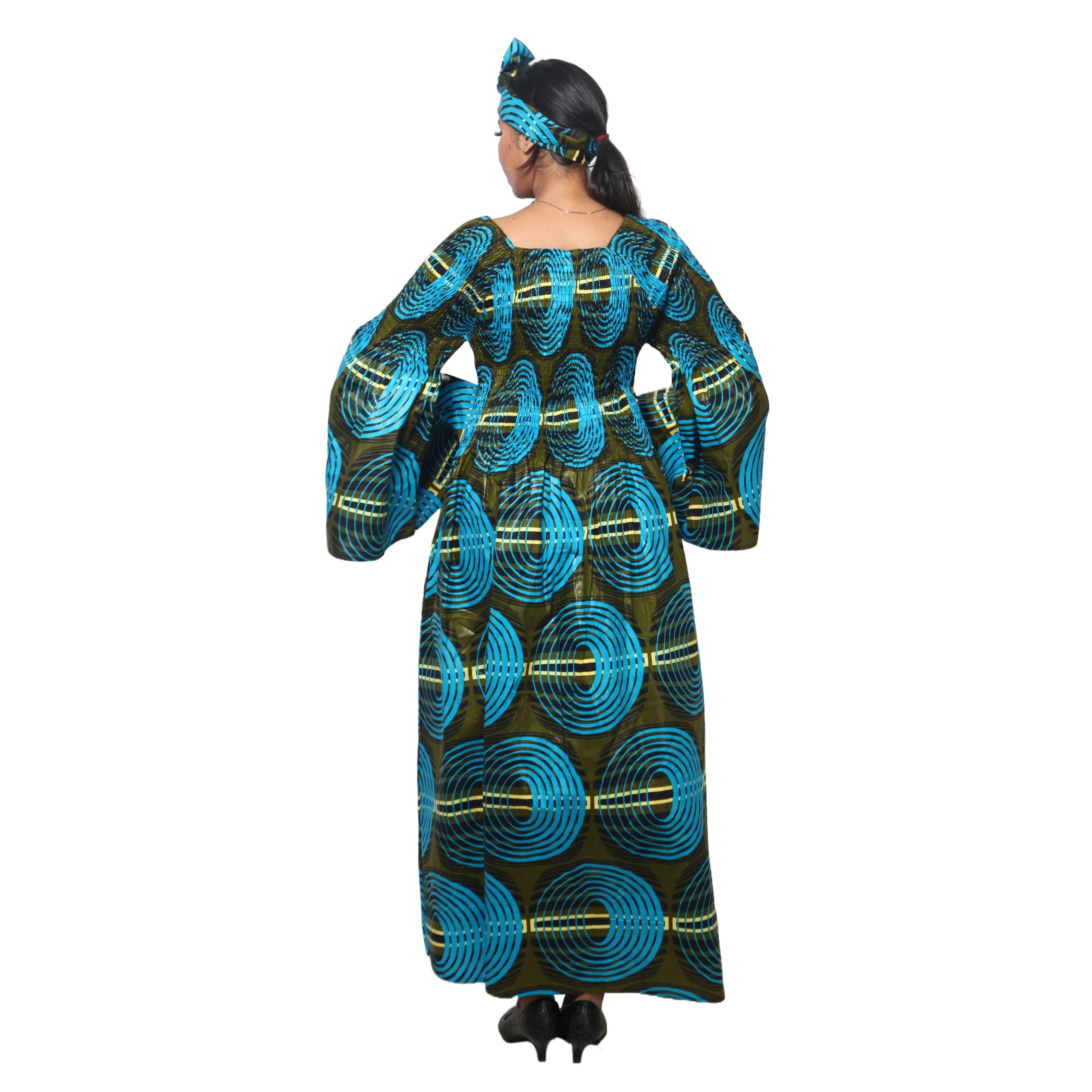 Women's PLUS SIZE Off Shoulder Smocking Bell Sleeve Maxi Dress -- FI-50081