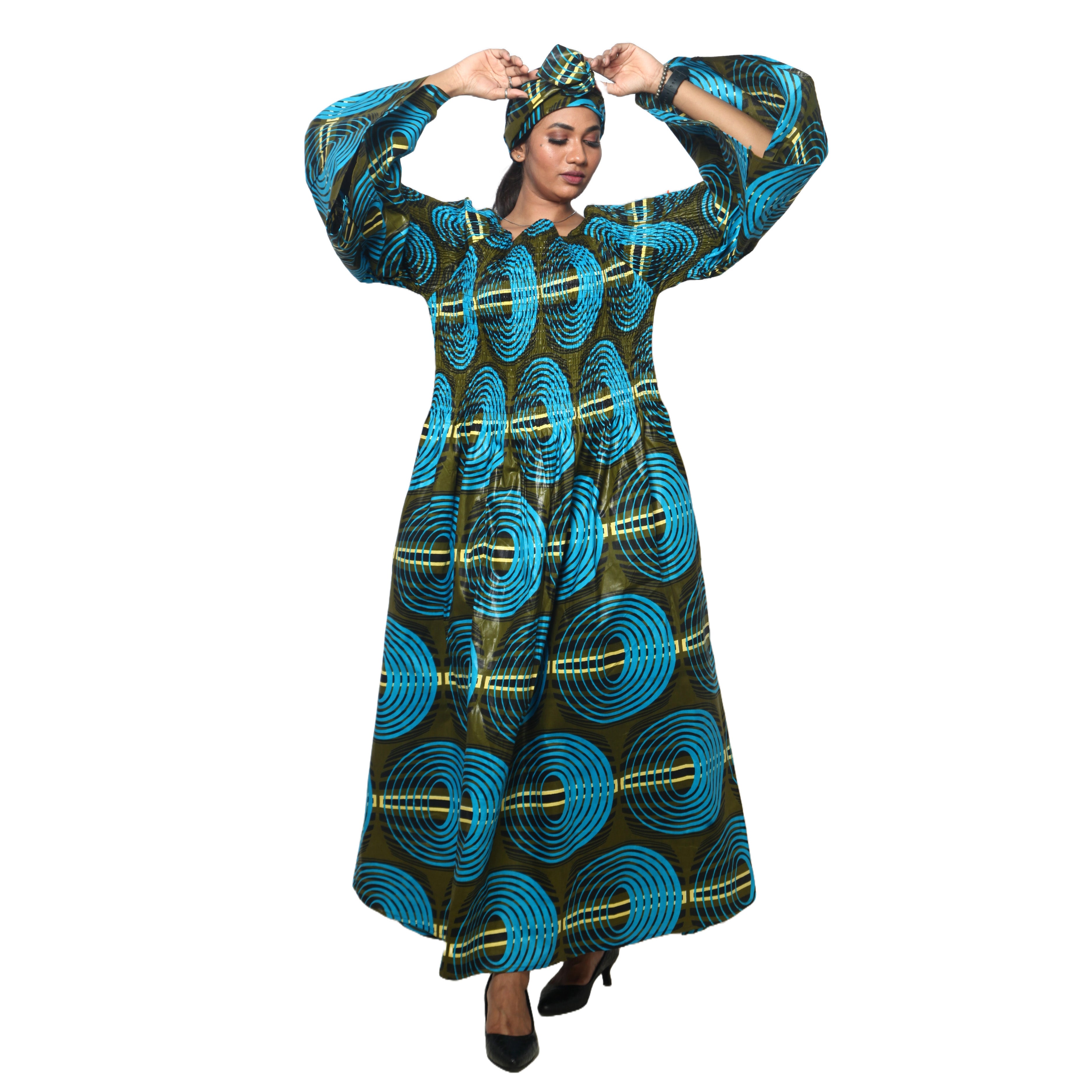 Women's PLUS SIZE Off Shoulder Smocking Bell Sleeve Maxi Dress -- FI-50081