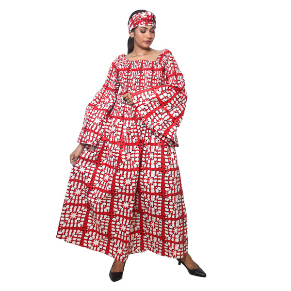 Women's PLUS SIZE Off Shoulder Smocking Bell Sleeve Maxi Dress -- FI-50081