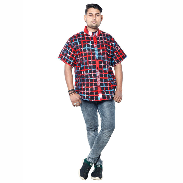 Men's Cage Duster Short Sleeve Shirt red, blue and black