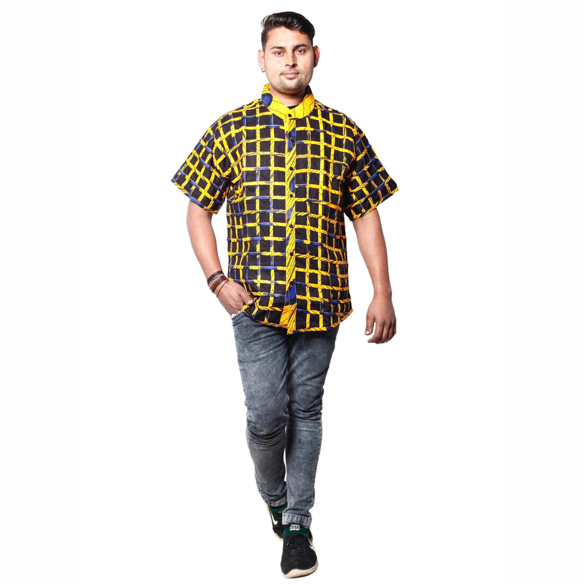 Men's Cage Duster Short Sleeve Shirt yellow and black