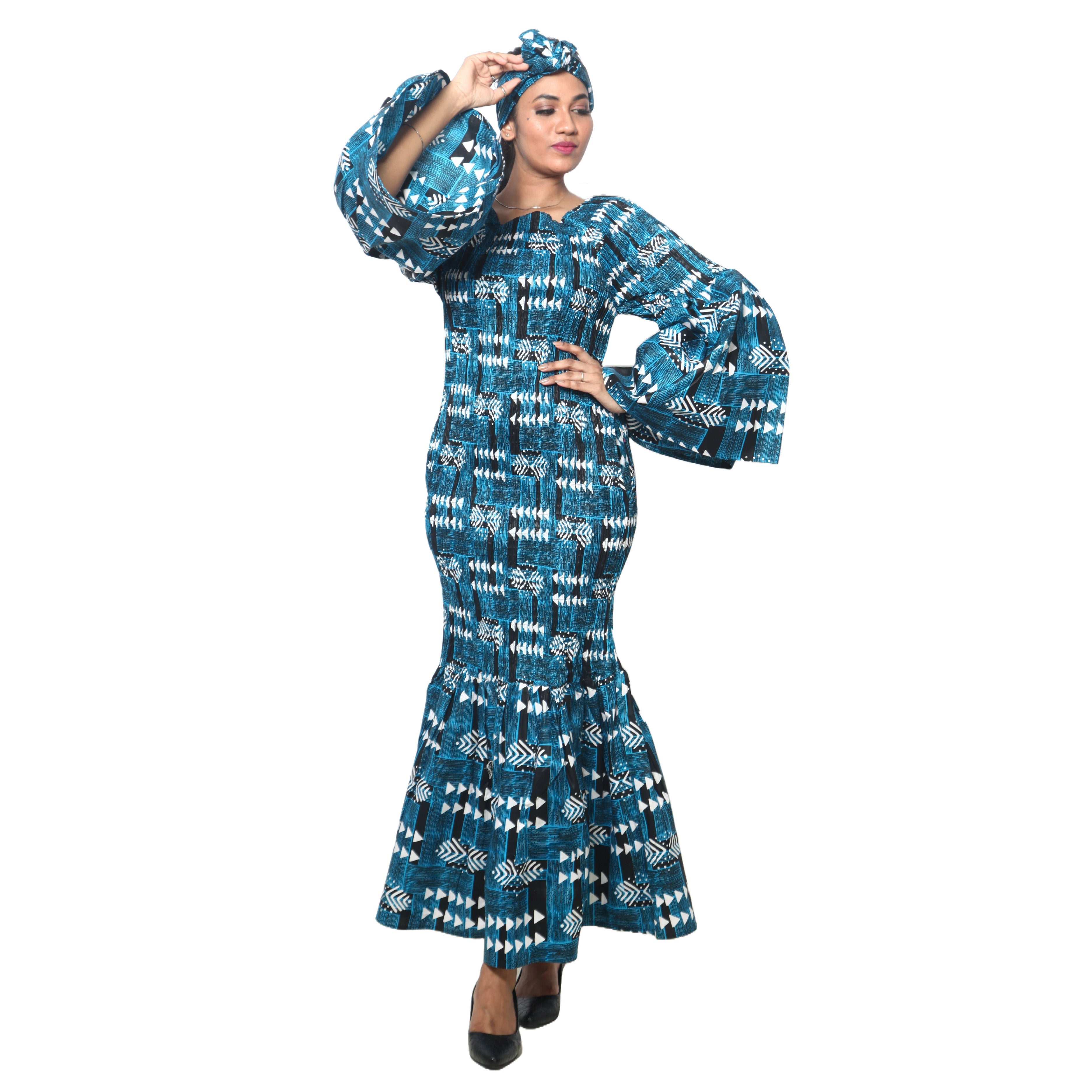 Women's Off Shoulder Smocking Mermaid Maxi -- FI-50075