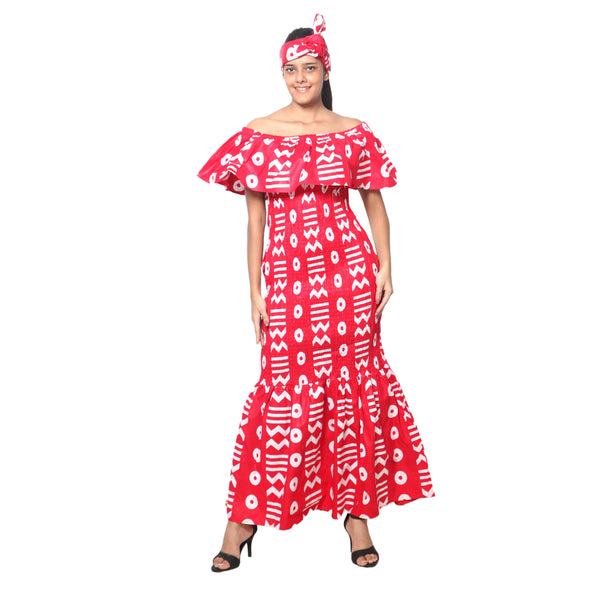 Women's Off Shoulder Smocking Maxi Dress -- FI-50077