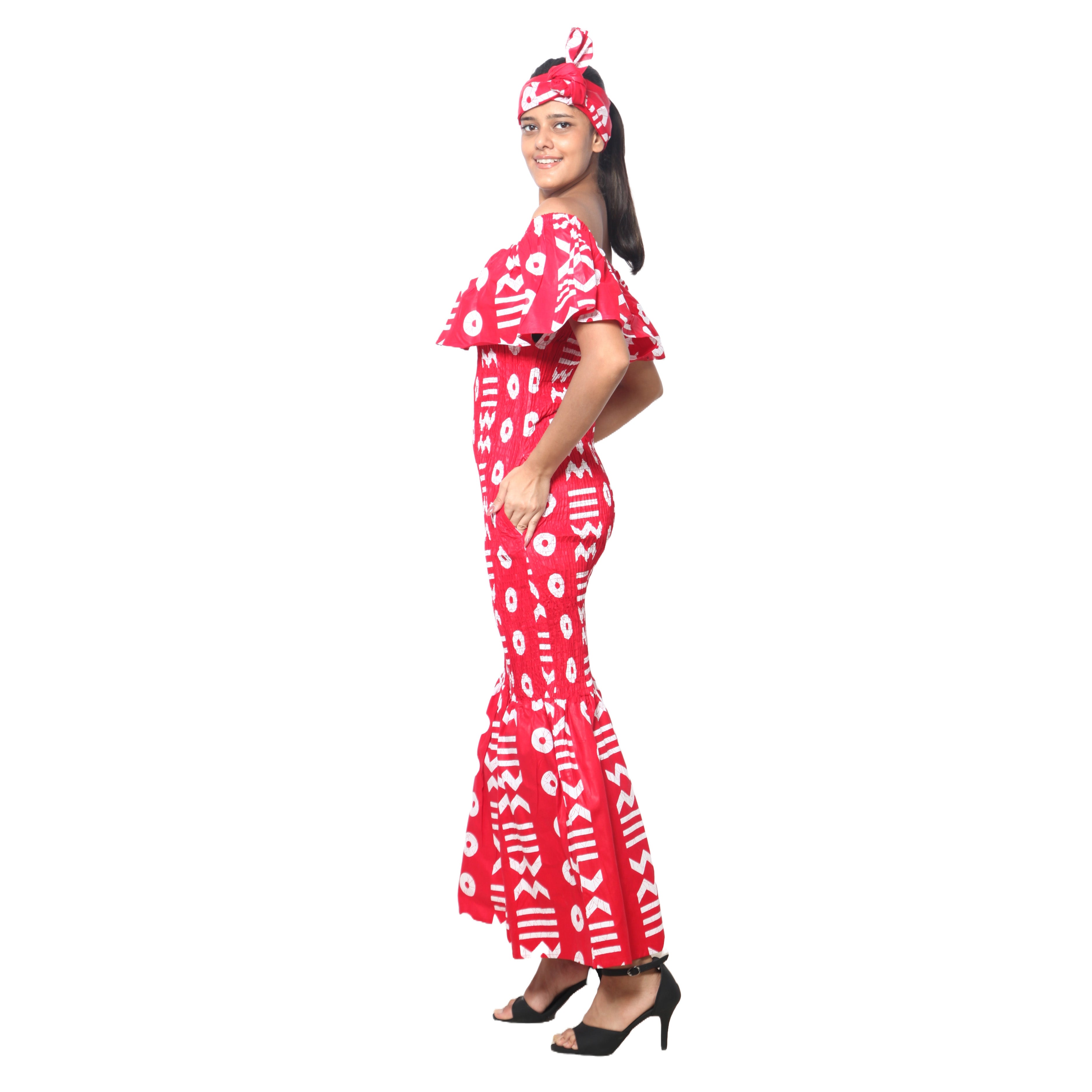 Women's Off Shoulder Smocking Maxi Dress -- FI-50077
