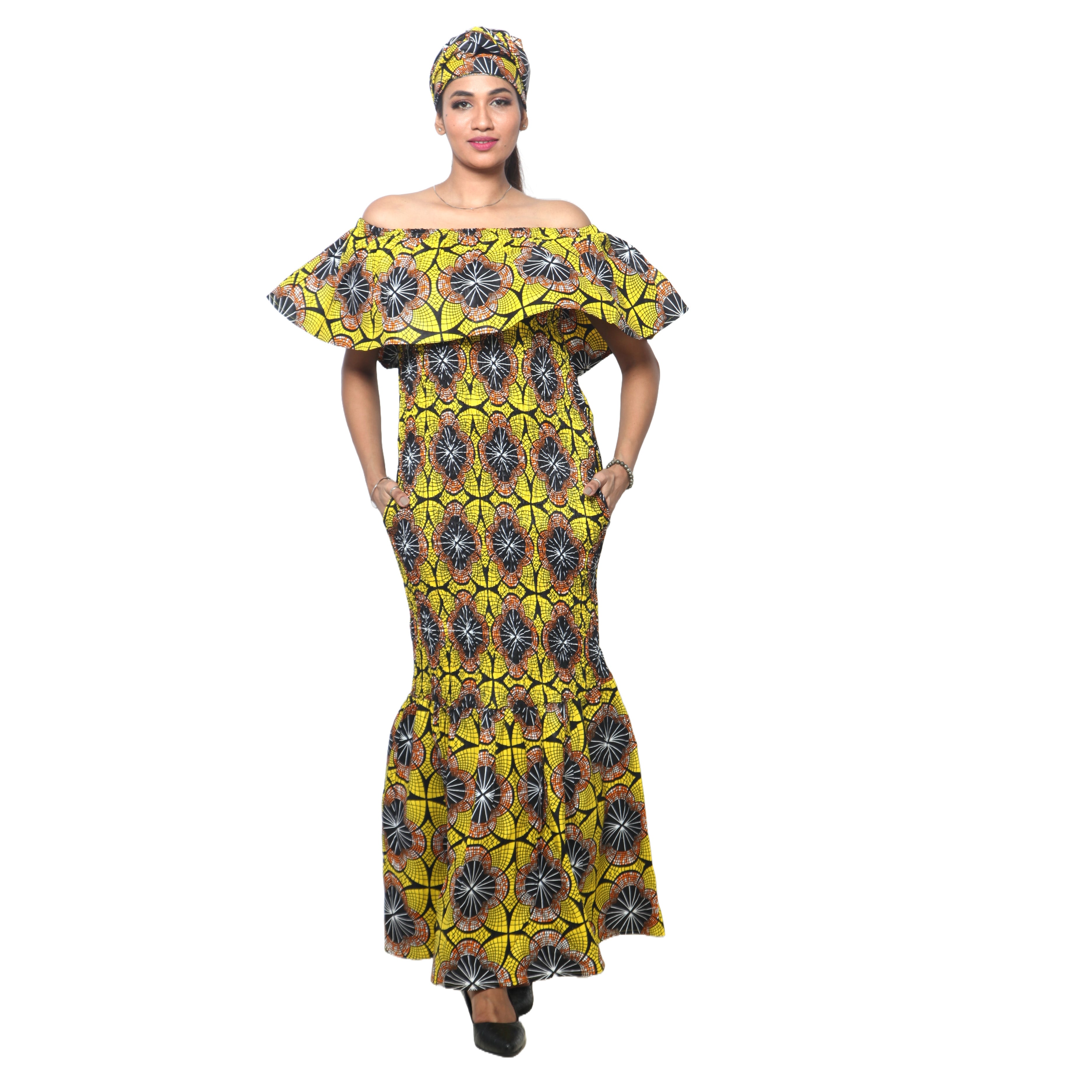 Women's Off Shoulder Smocking Maxi Dress -- FI-50077