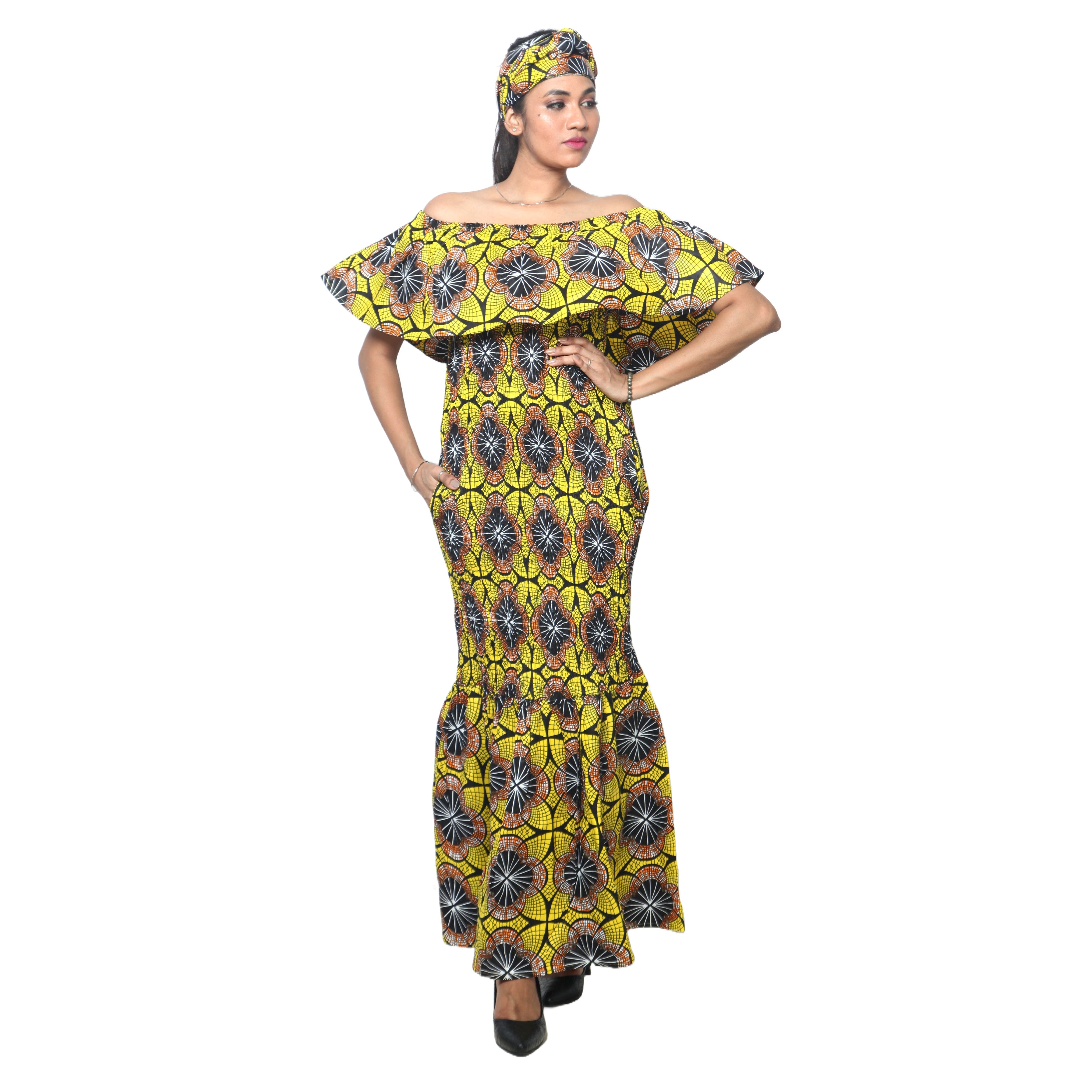 Women's Off Shoulder Smocking Maxi Dress -- FI-50077
