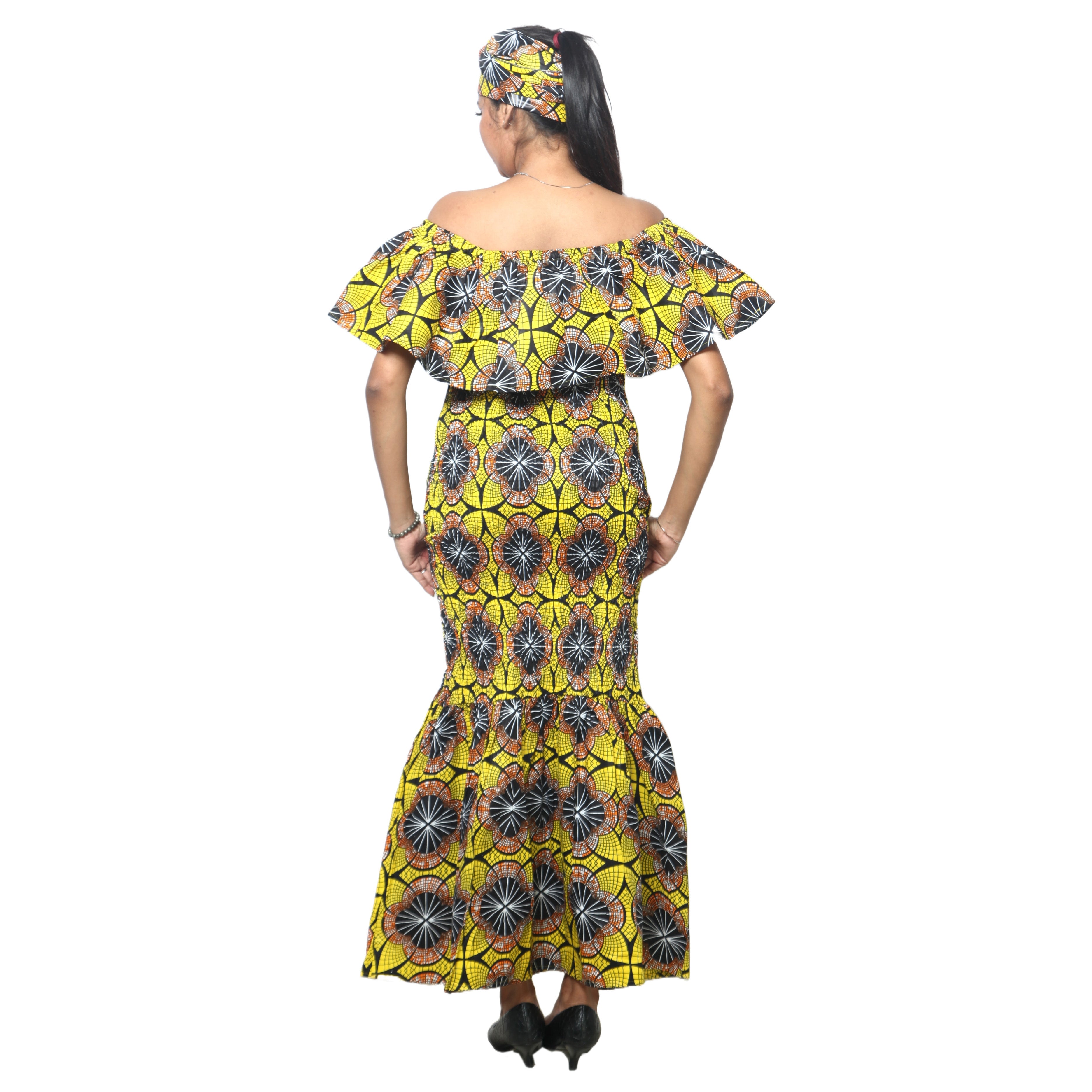 Women's Off Shoulder Smocking Maxi Dress -- FI-50077