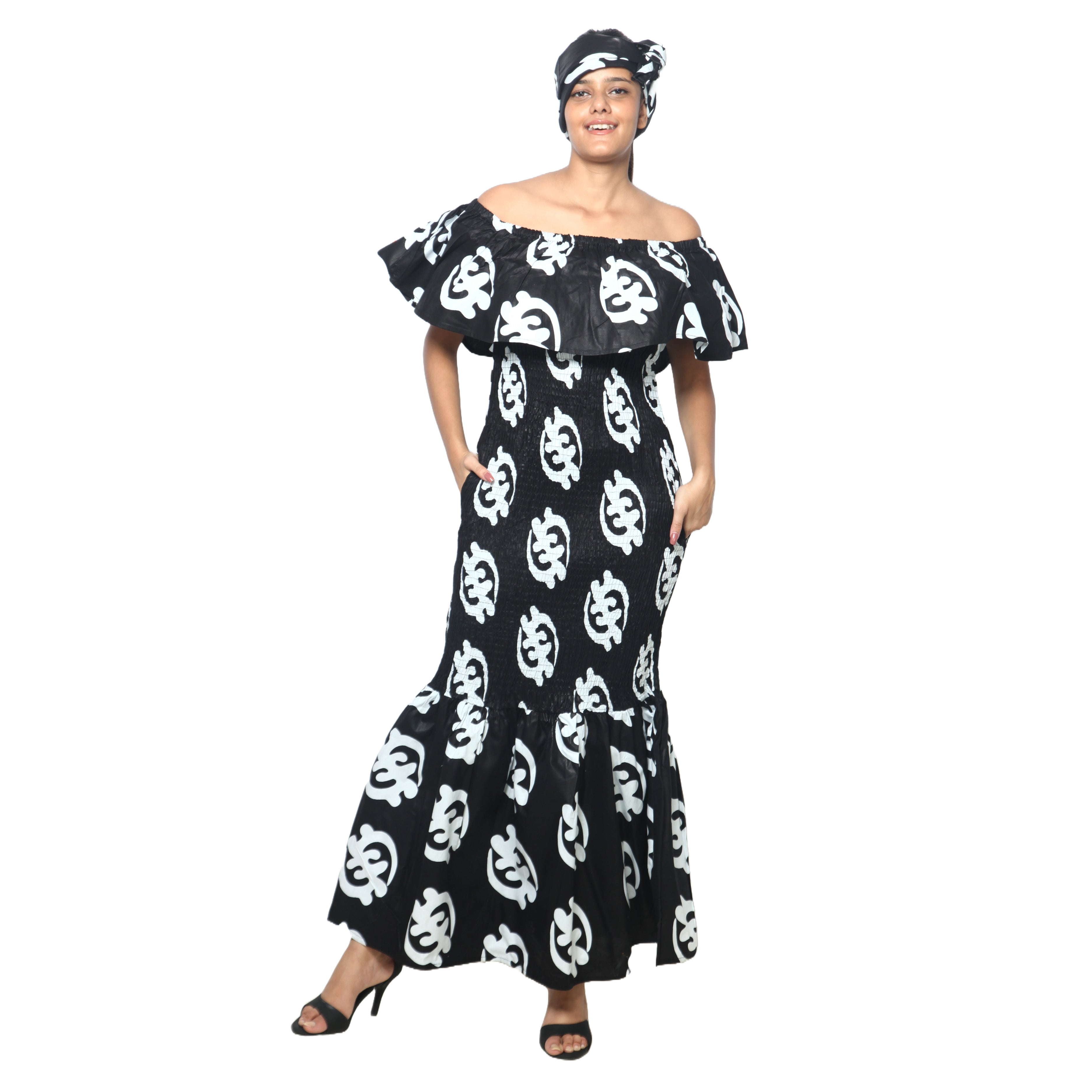 Women's Off Shoulder Smocking Maxi Dress -- FI-50077