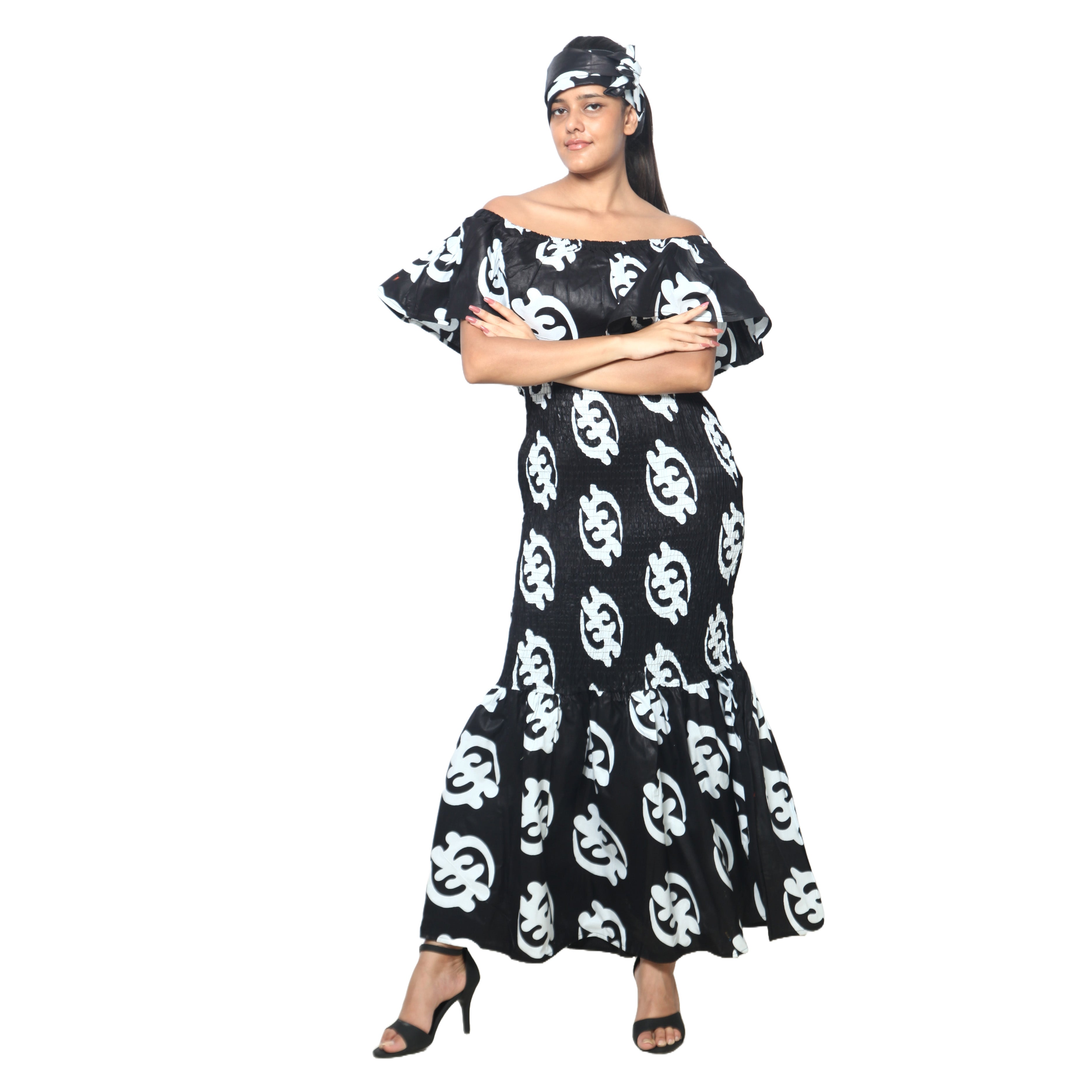 Women's Off Shoulder Smocking Maxi Dress -- FI-50077