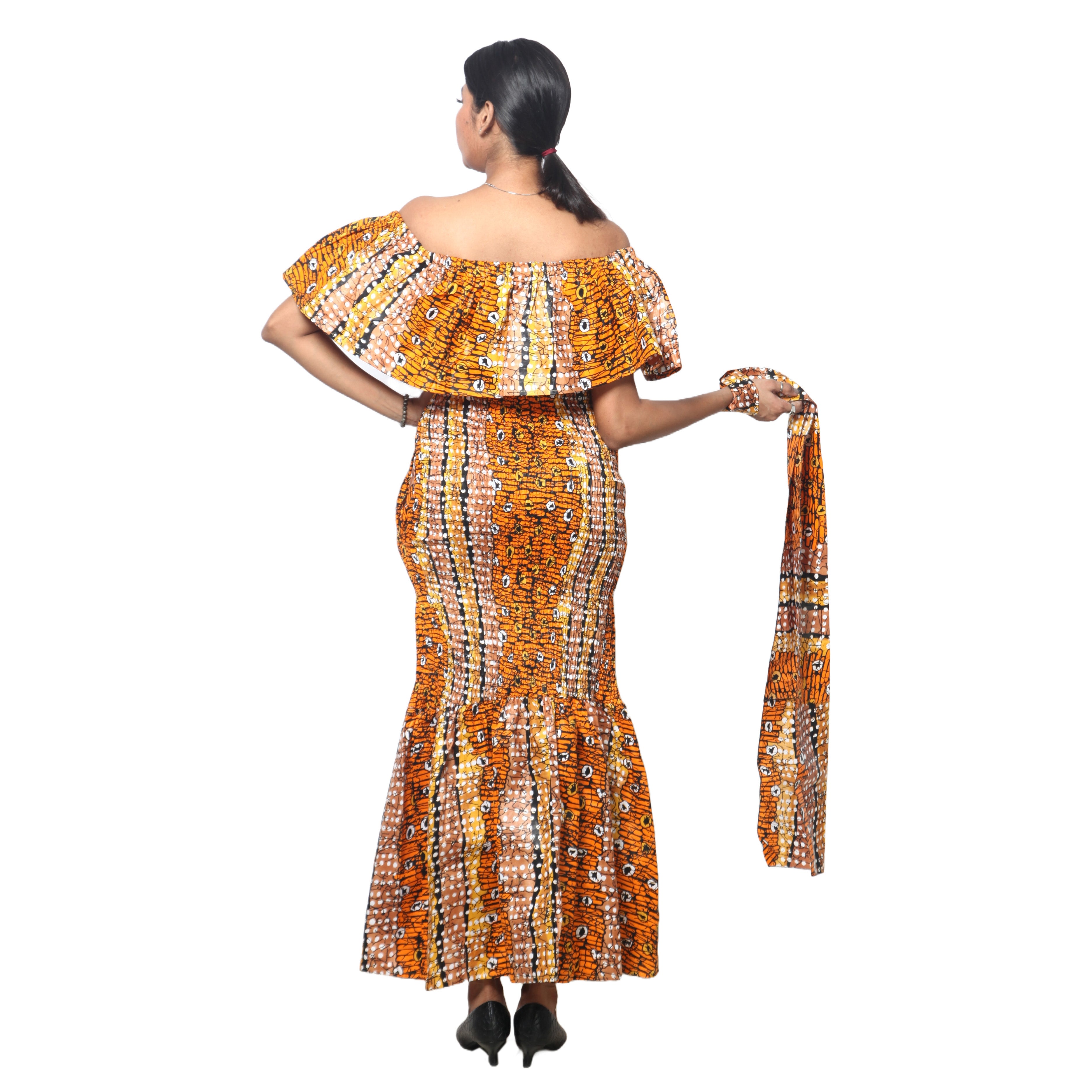 Women's Off Shoulder Smocking Maxi Dress -- FI-50077