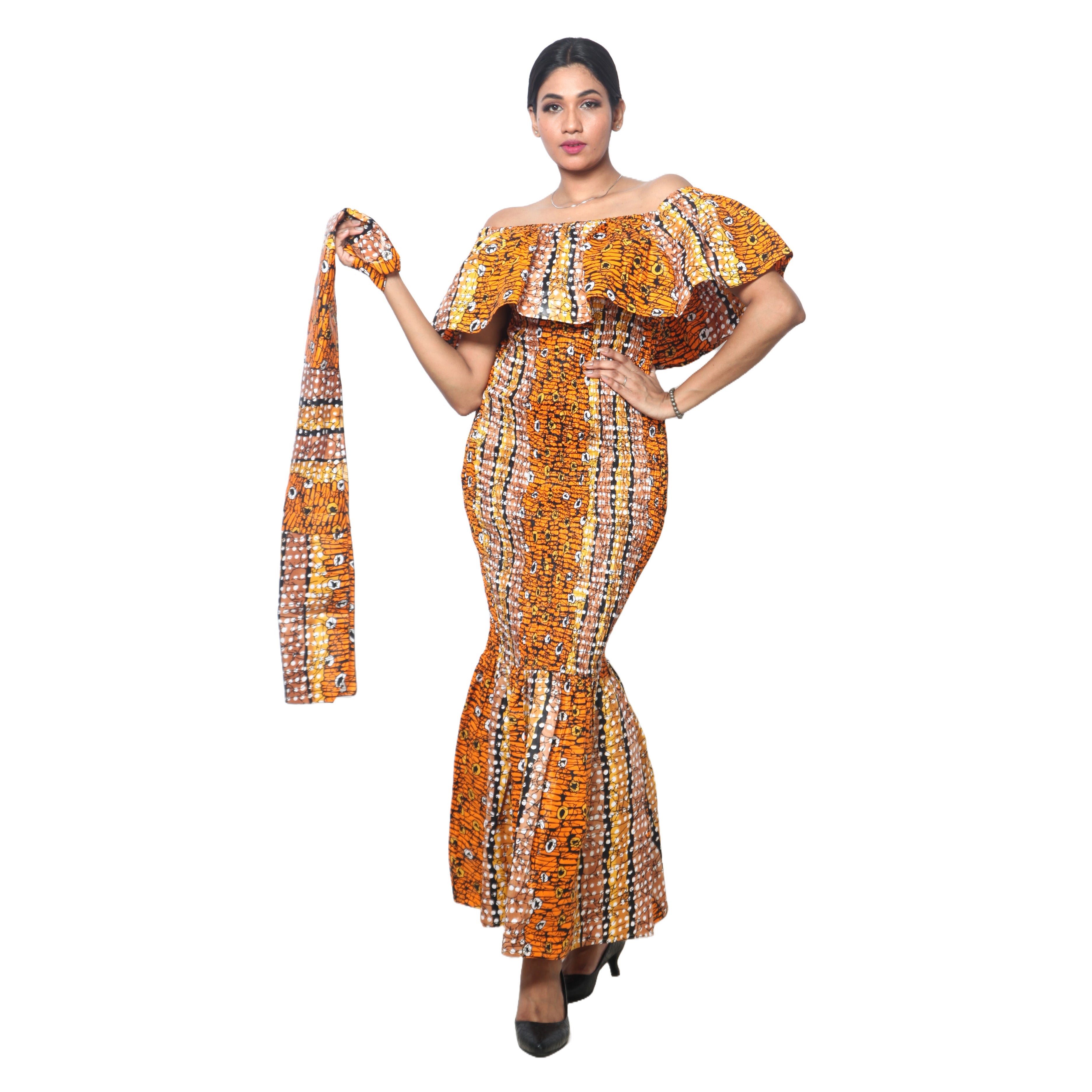 Women's Off Shoulder Smocking Maxi Dress -- FI-50077