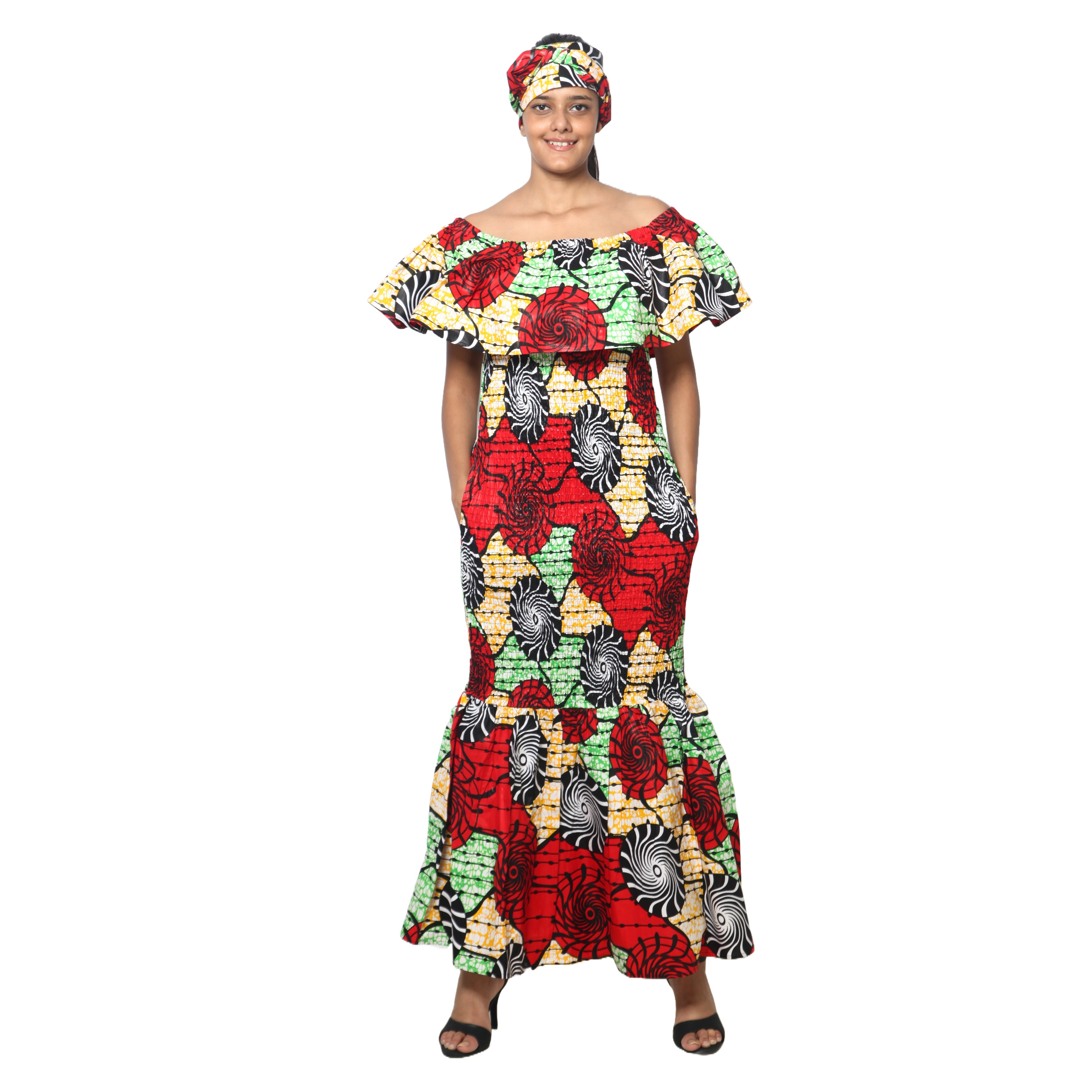 Women's Off Shoulder Smocking Maxi Dress -- FI-50077