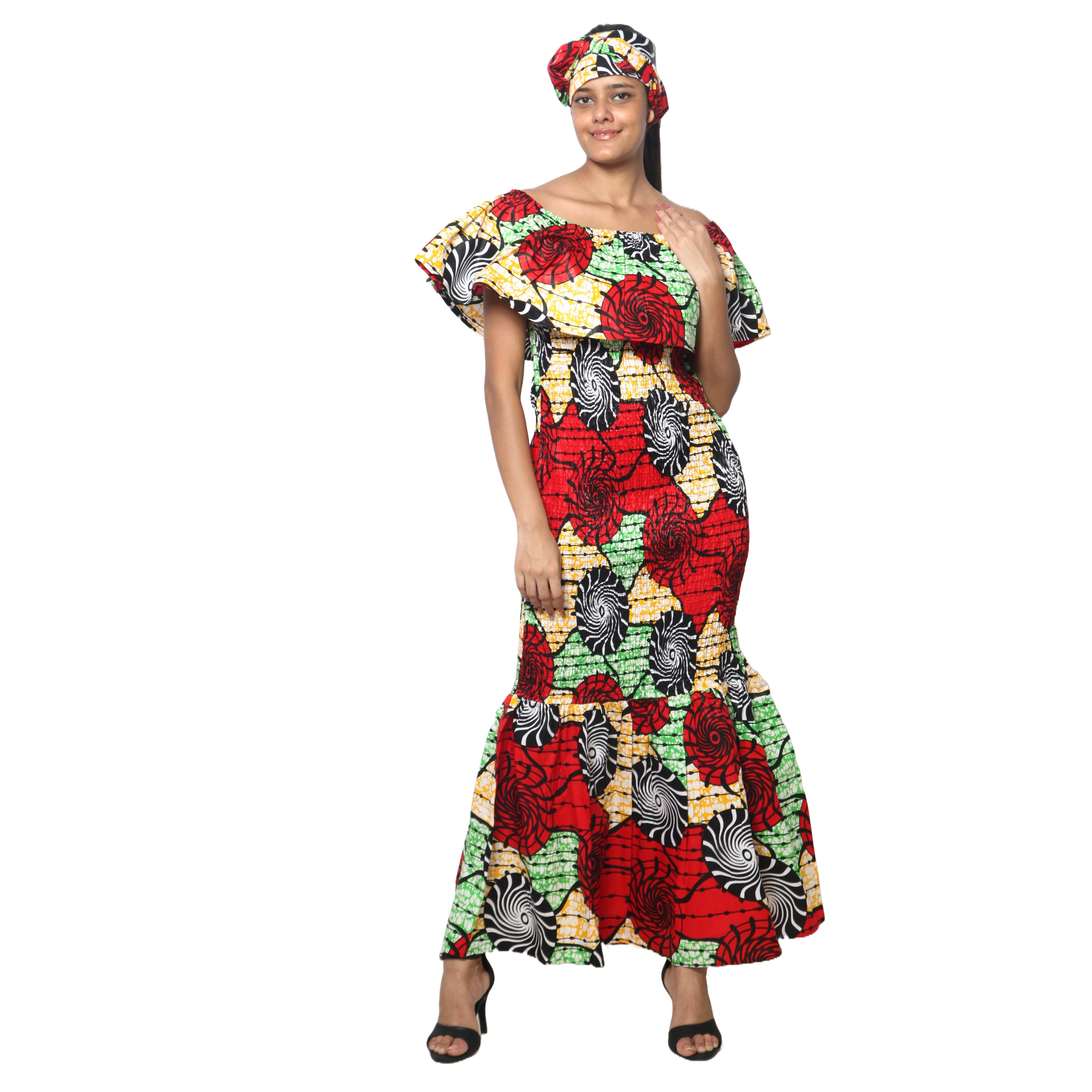 Women's Off Shoulder Smocking Maxi Dress -- FI-50077