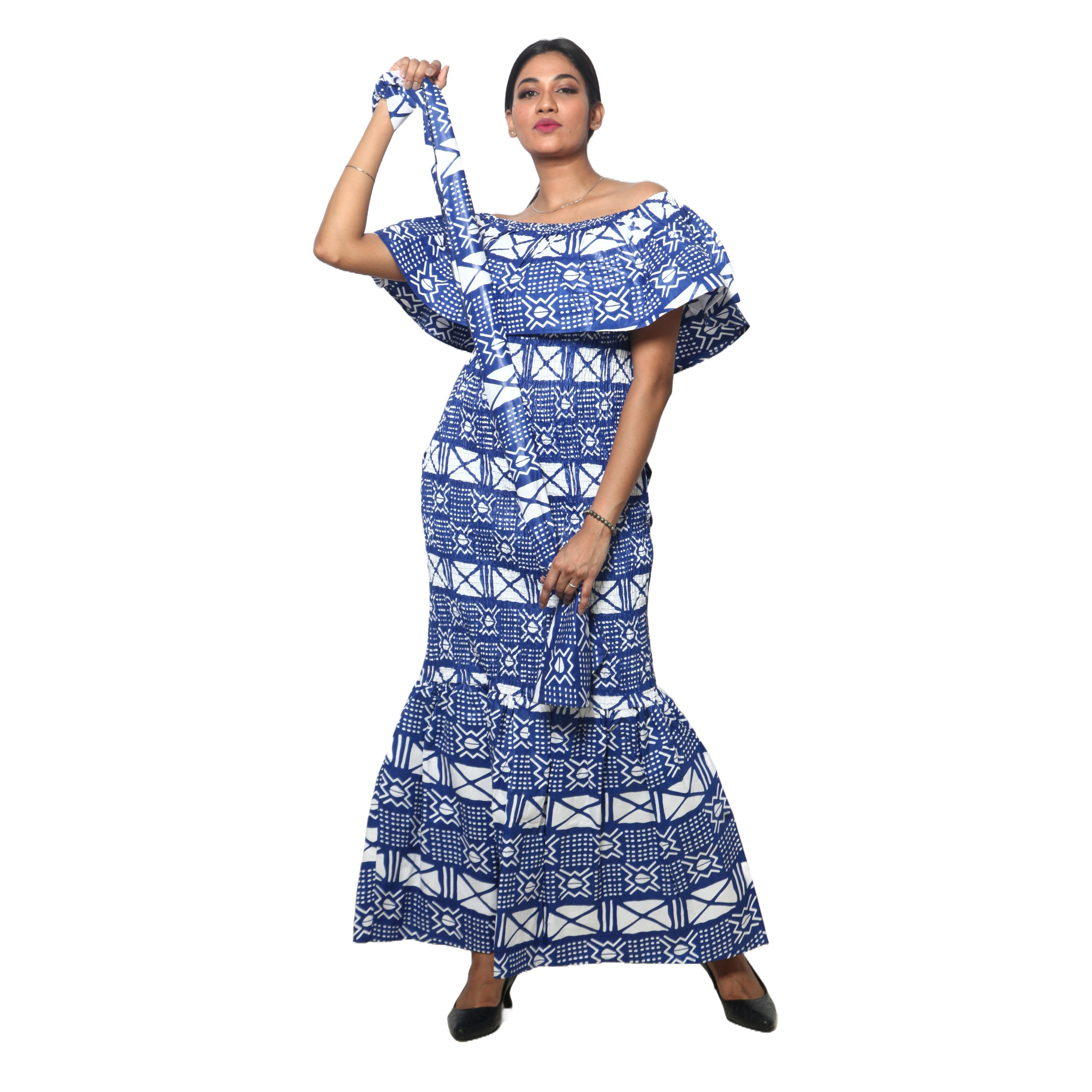 Women's Off Shoulder Smocking Maxi Dress -- FI-50077