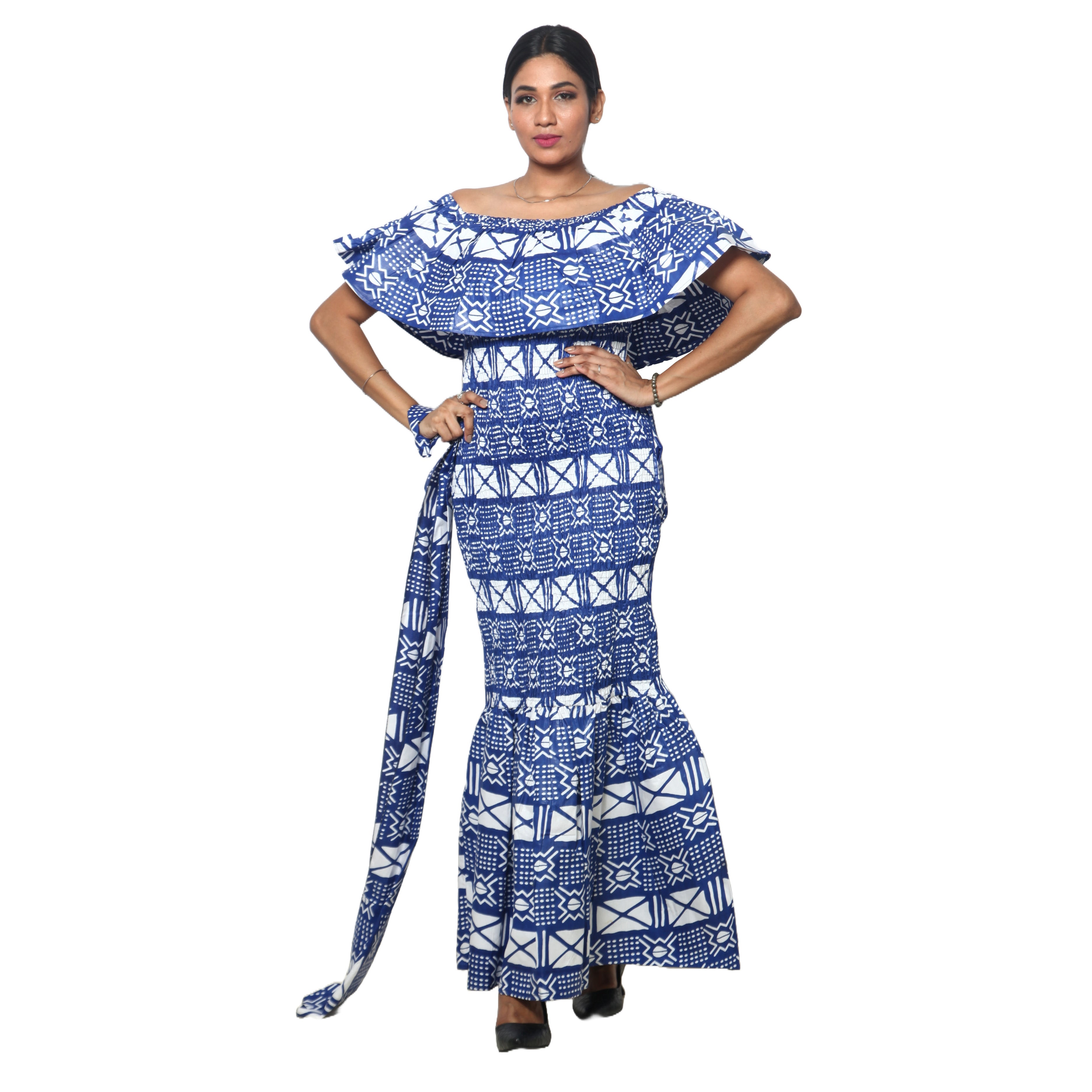 Women's Off Shoulder Smocking Maxi Dress -- FI-50077