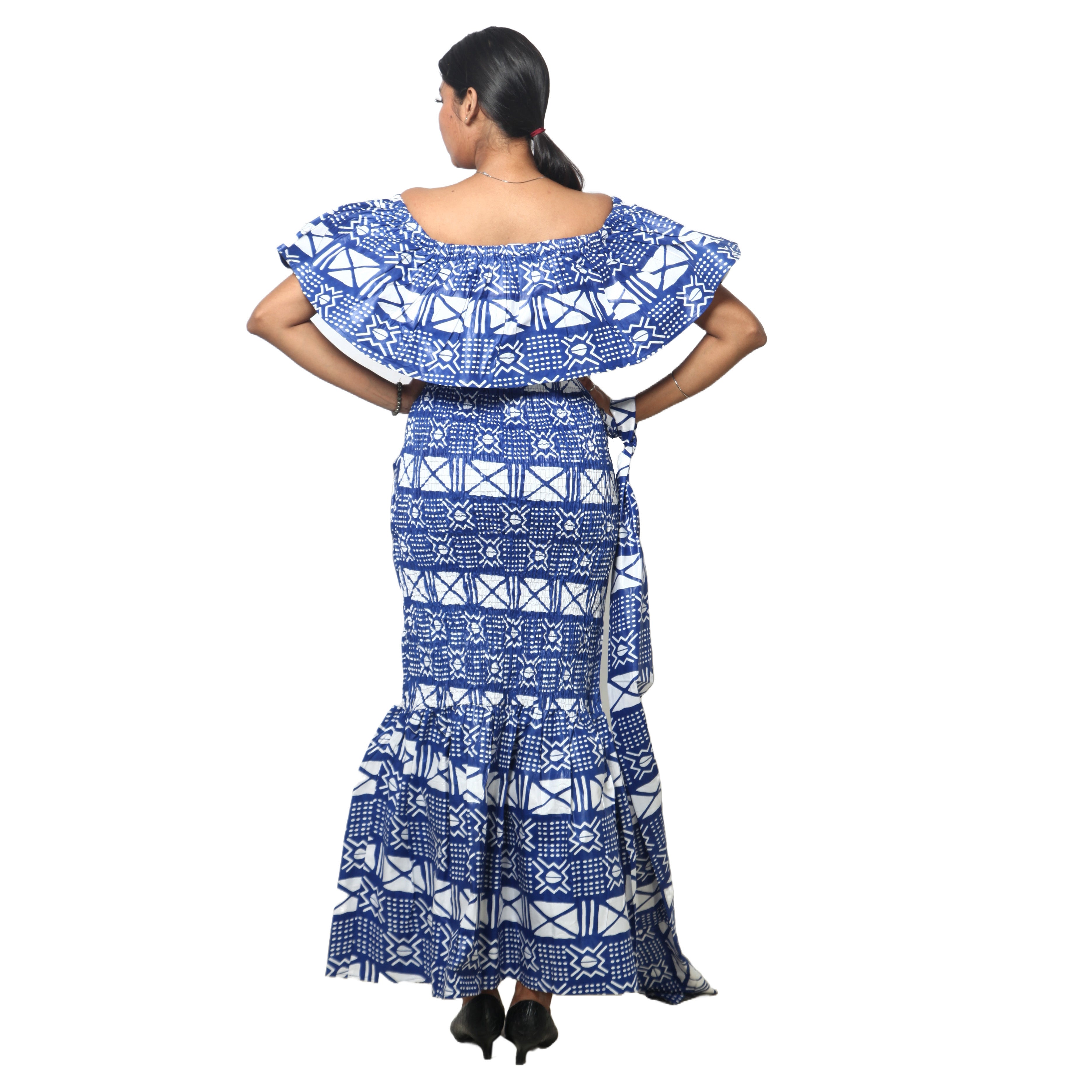 Women's Off Shoulder Smocking Maxi Dress -- FI-50077