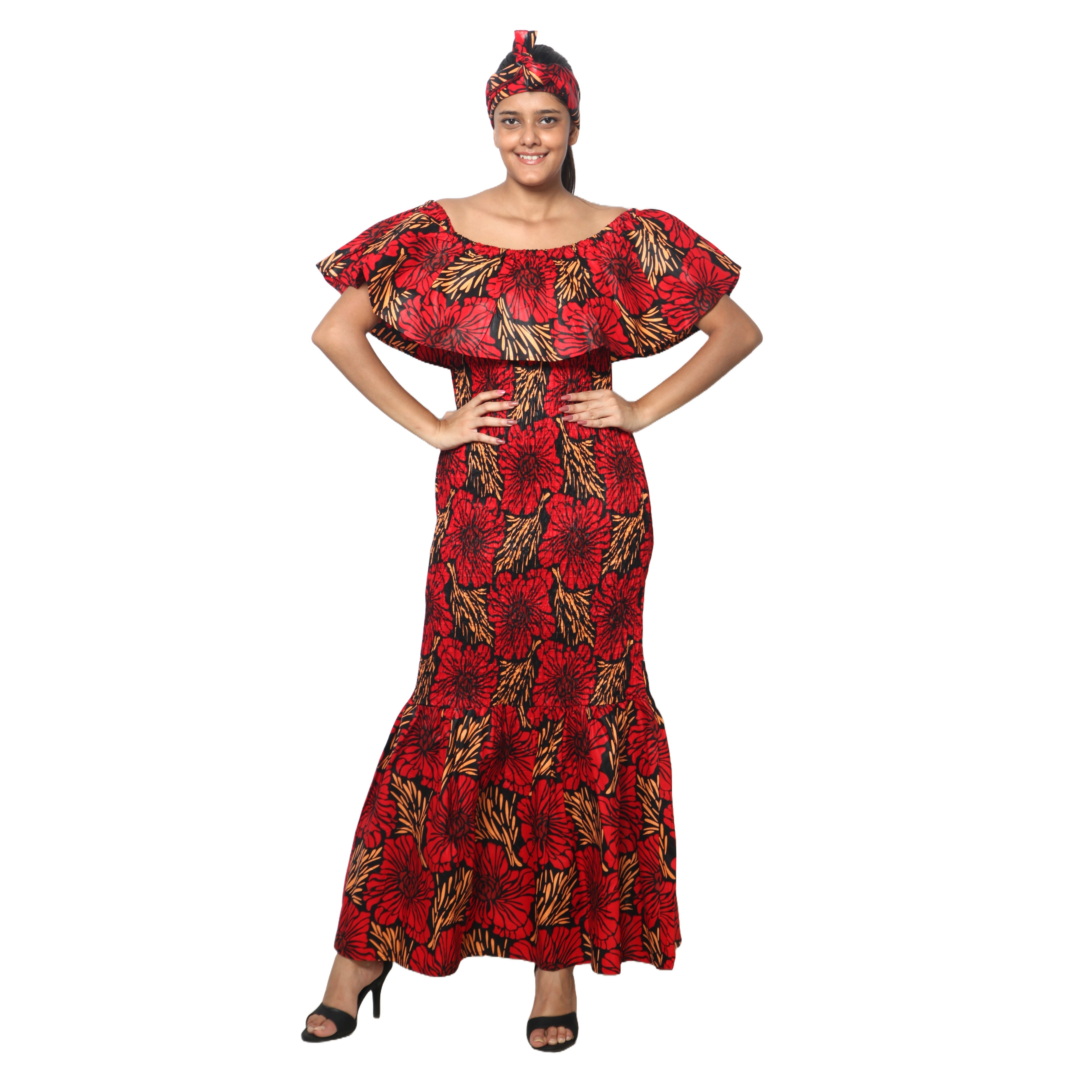 Women's Off Shoulder Smocking Maxi Dress -- FI-50077