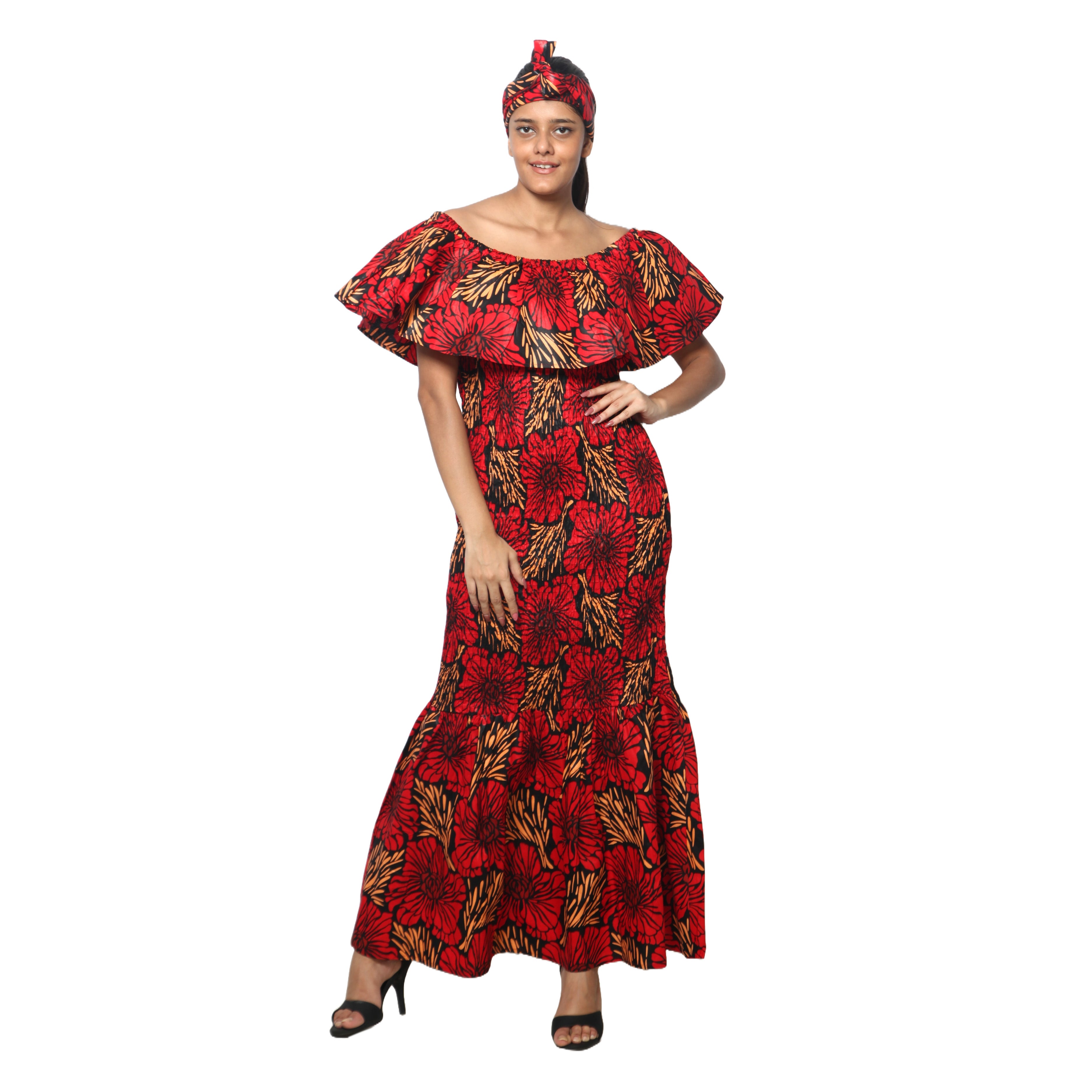 Women's Off Shoulder Smocking Maxi Dress -- FI-50077